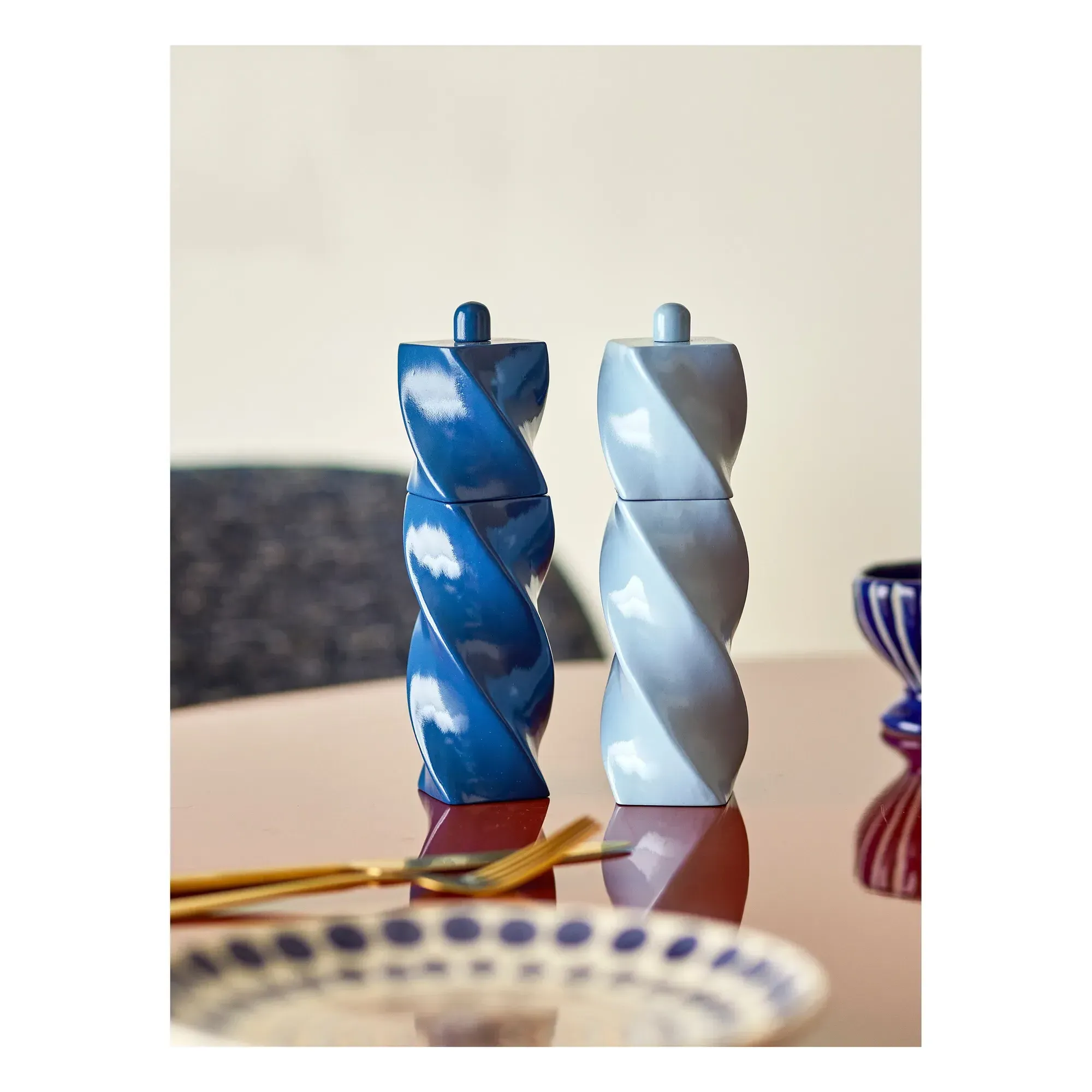 Riley Salt and Pepper Mills - Blue, Rubberwood alternate view