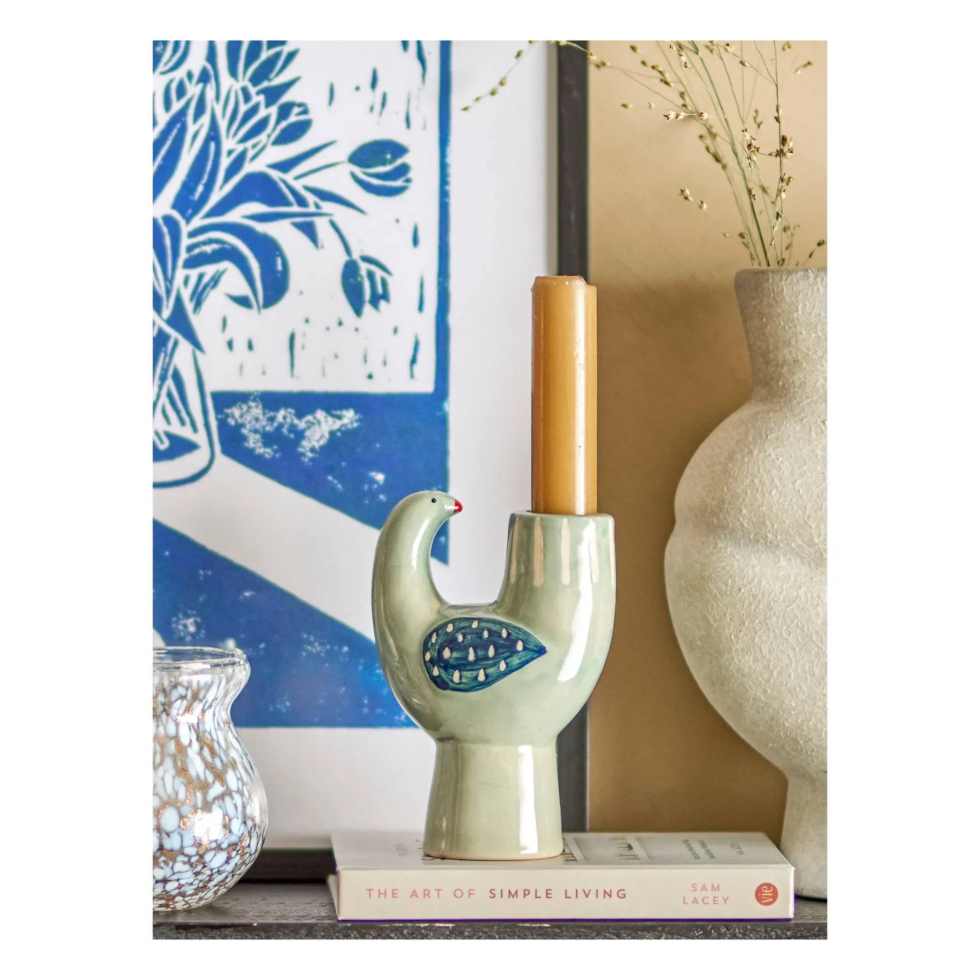 Trudy Bird Candlestick - Light Blue, Stoneware alternate view