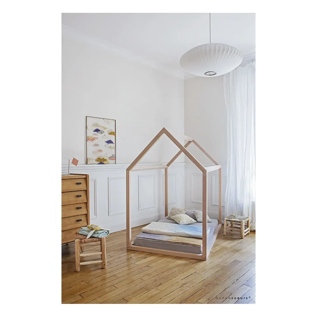 House Bed Frame with Slatted Base - Natural, Beech Wood alternate view