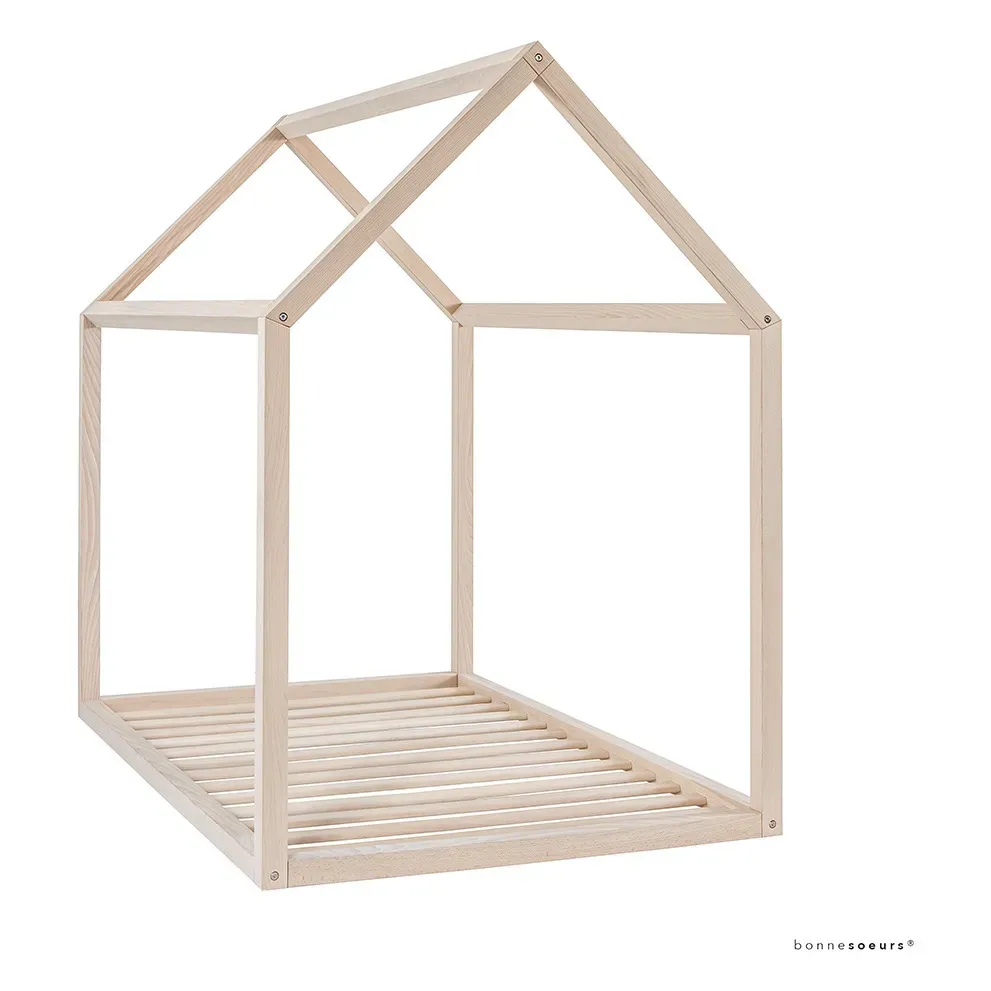 House Bed Frame with Slatted Base - Natural, Beech Wood product