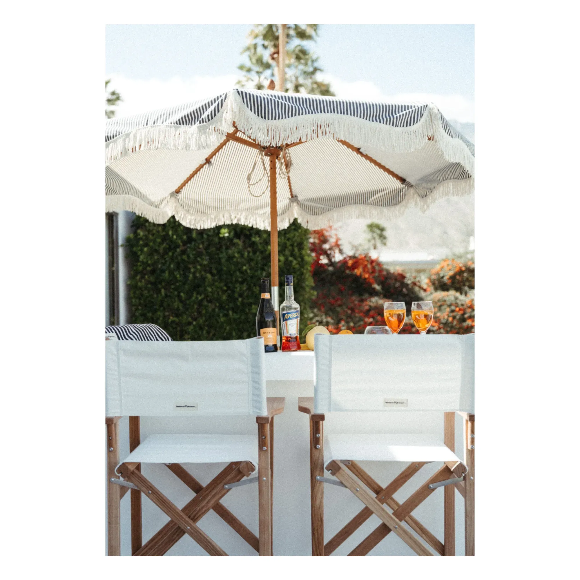 Market Fringed Parasol - Navy Blue, Hessian alternate view
