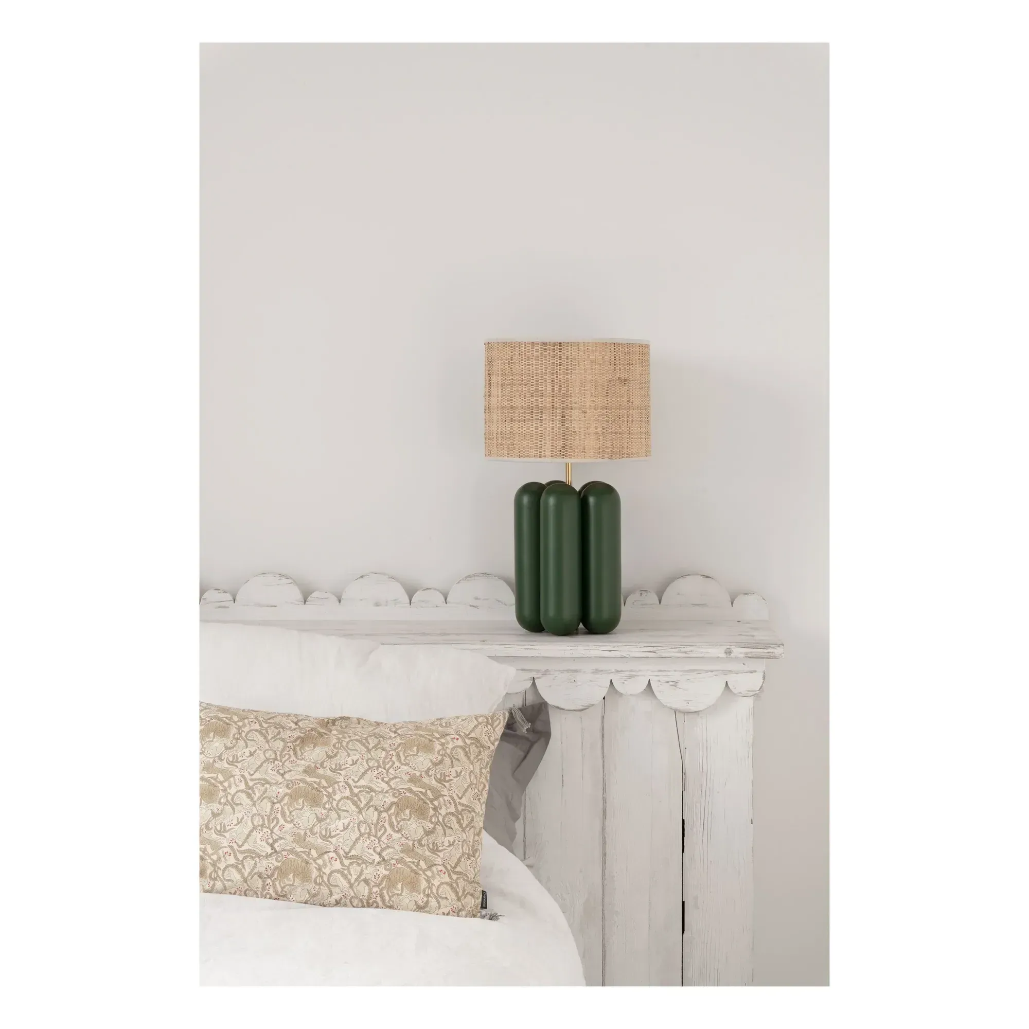Charlotte Table Lamp with Raffia Shade - Dark Green, Wood alternate view