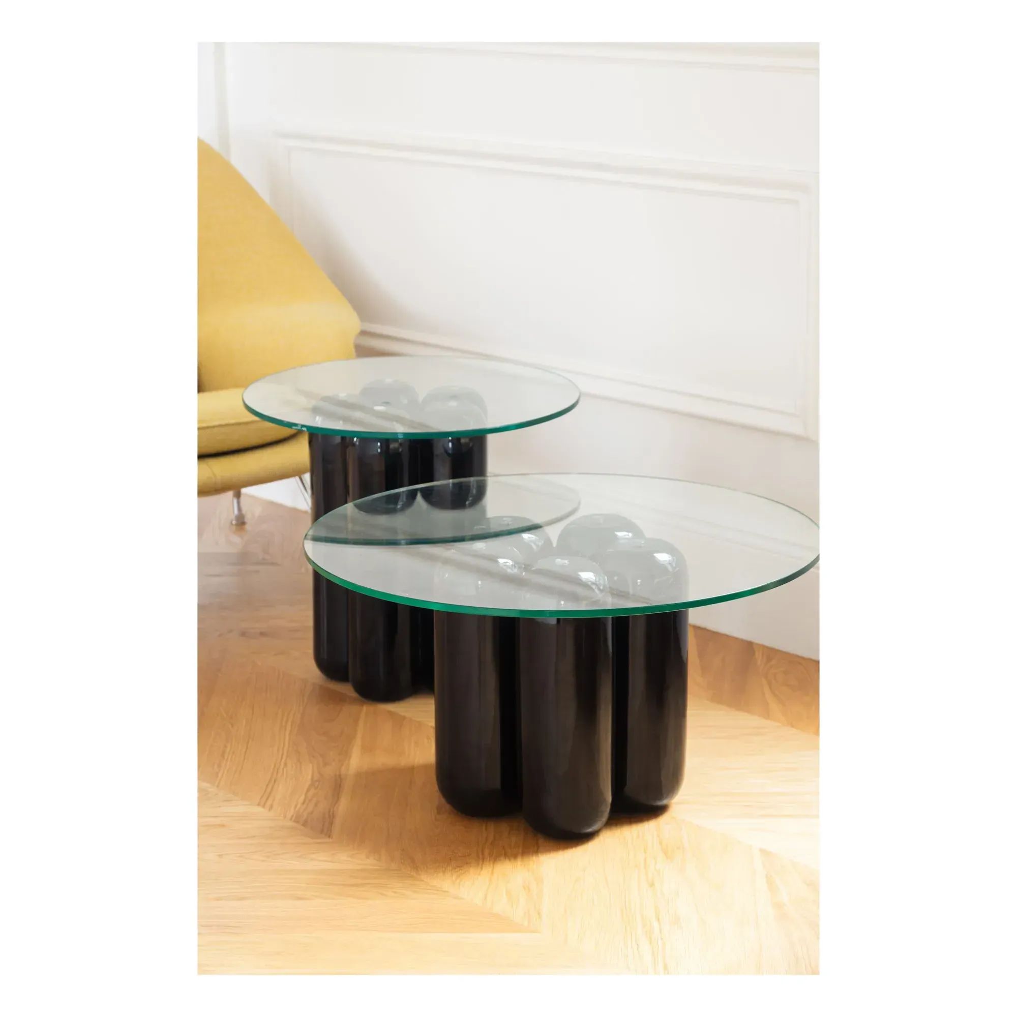 Round Coffee Table with Glass Top - Black, Ceramic alternate view