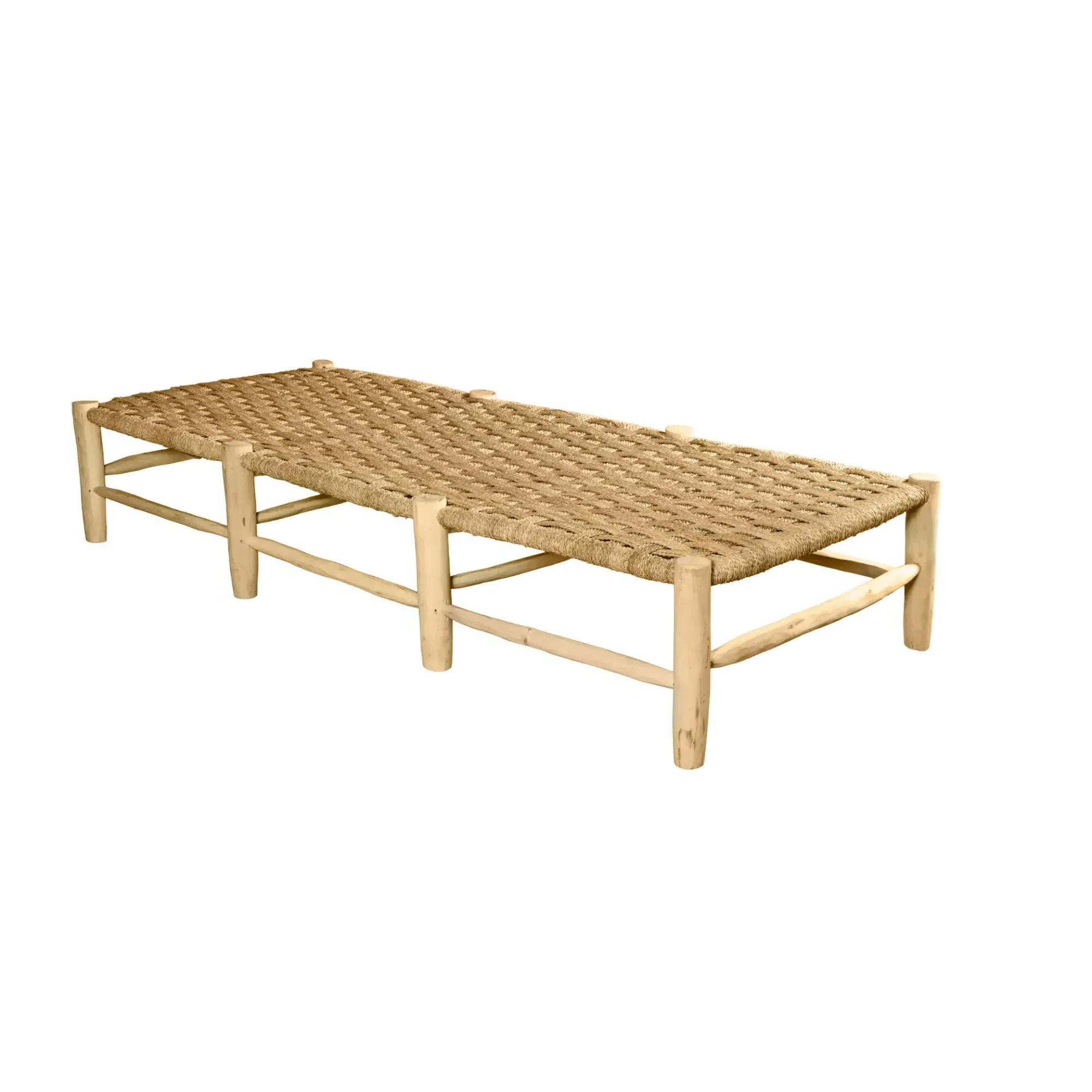 Palm Leaf & Raw Wood Bench 8 Legs - Natural product