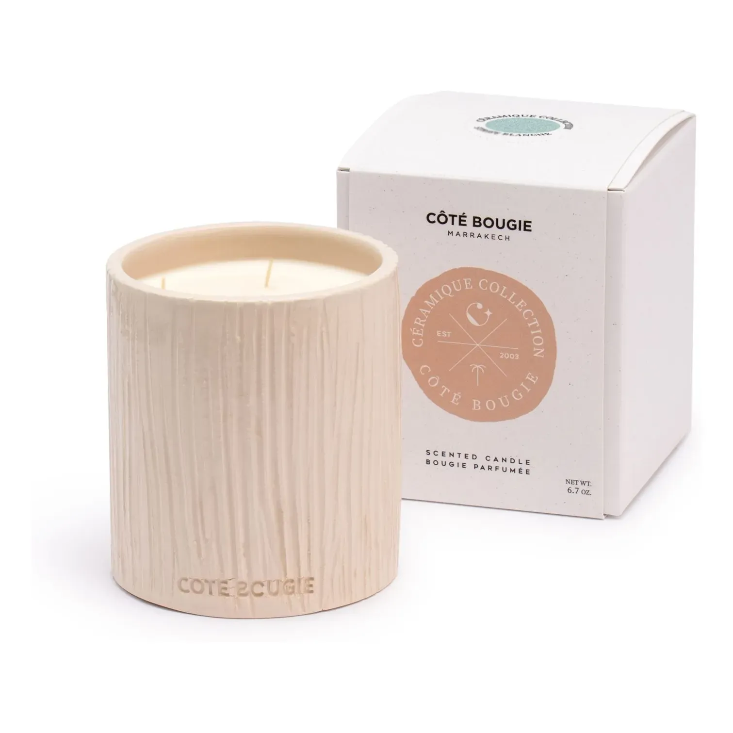 Mon Bel Oranger Striated Scented Candle - White, Ceramic product