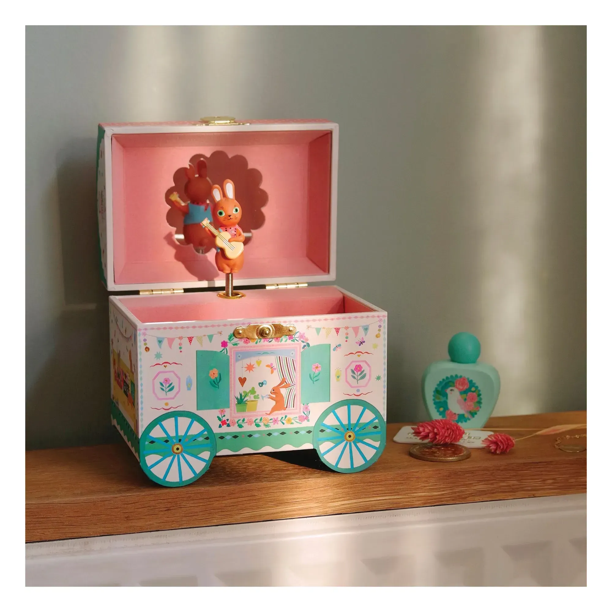 Djeco Enchanted Wagon Jewellery Music Box - Dusty Pink alternate view