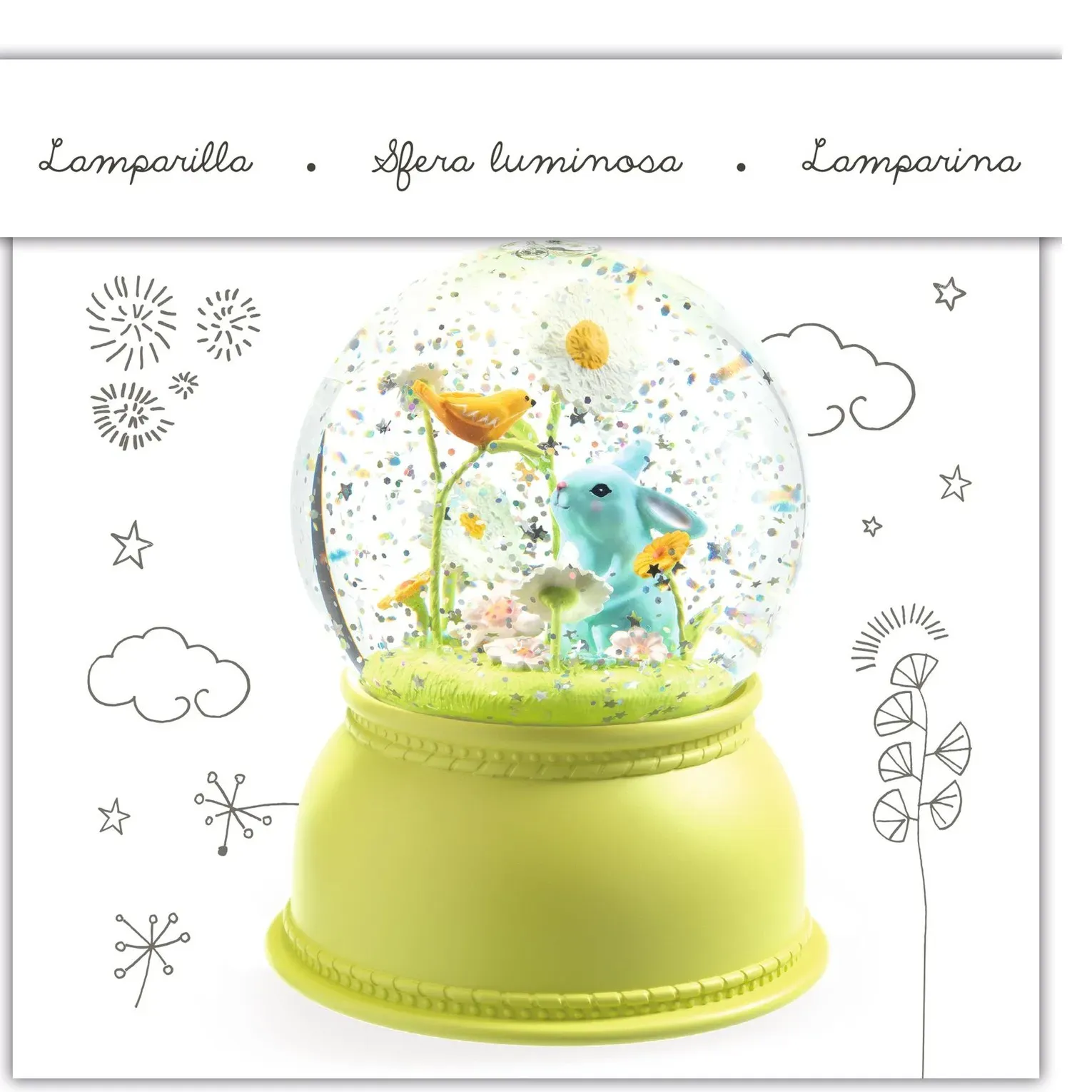 Djeco Rabbit Snow Globe Night Light - Green alternate view
