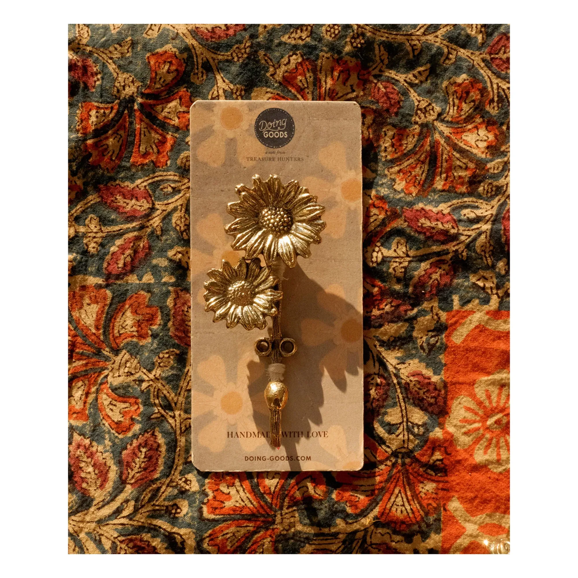 Breezy Double Daisy Wall Hook - Brass alternate view