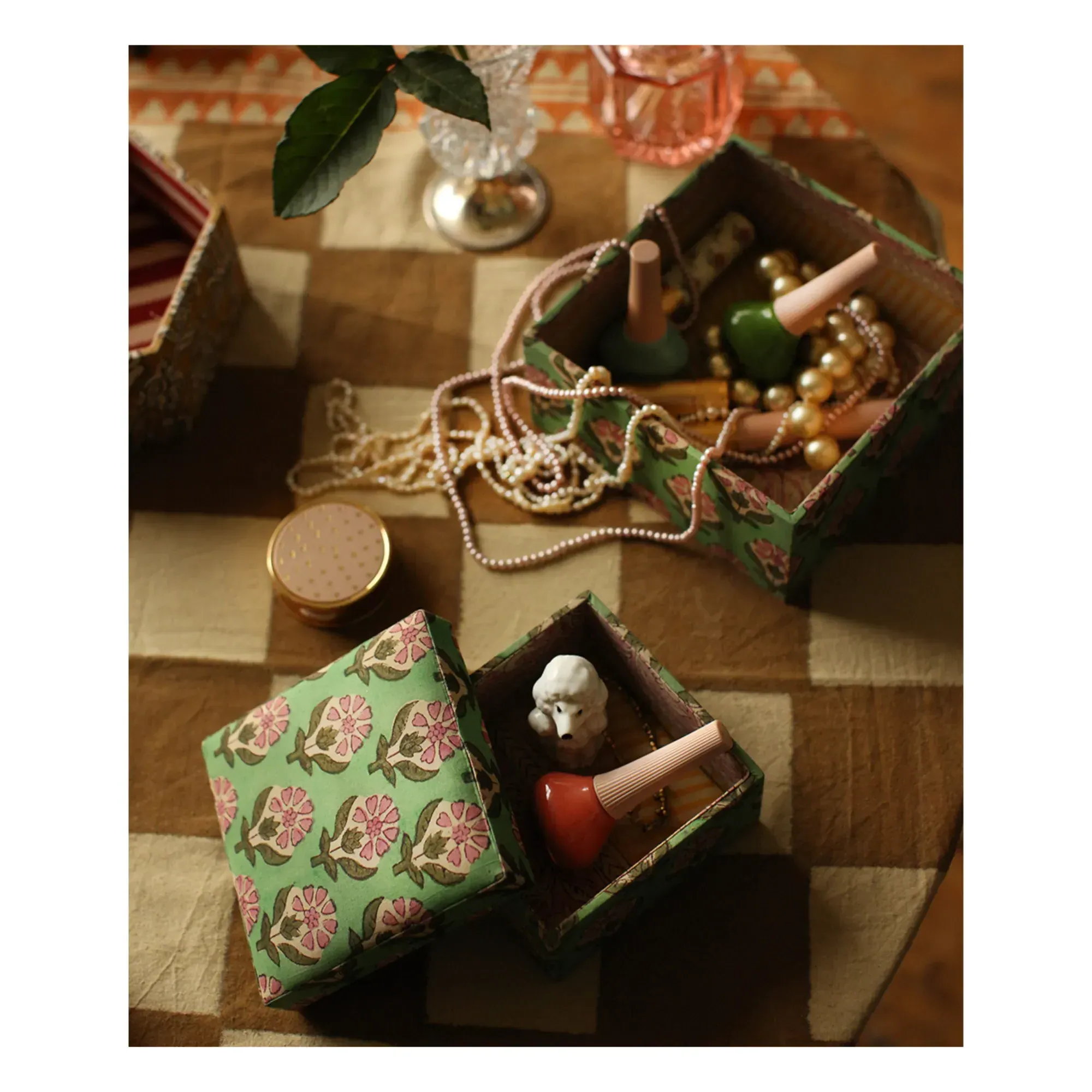 Emma Square Storage Boxes Set of 2 - Green, Cotton alternate view