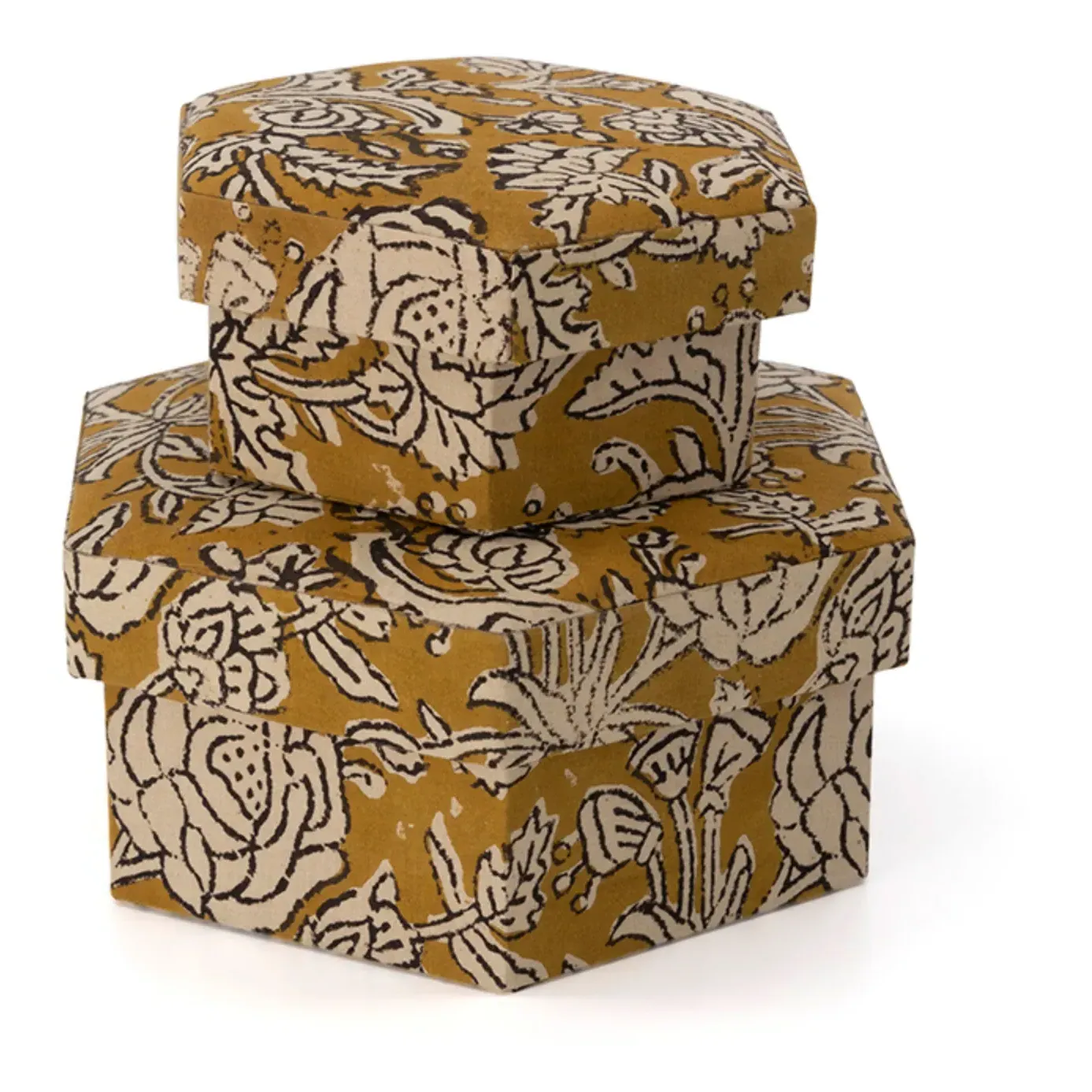 Hexagonal Botanical Storage Boxes Set of 2 - Mustard, Cotton product