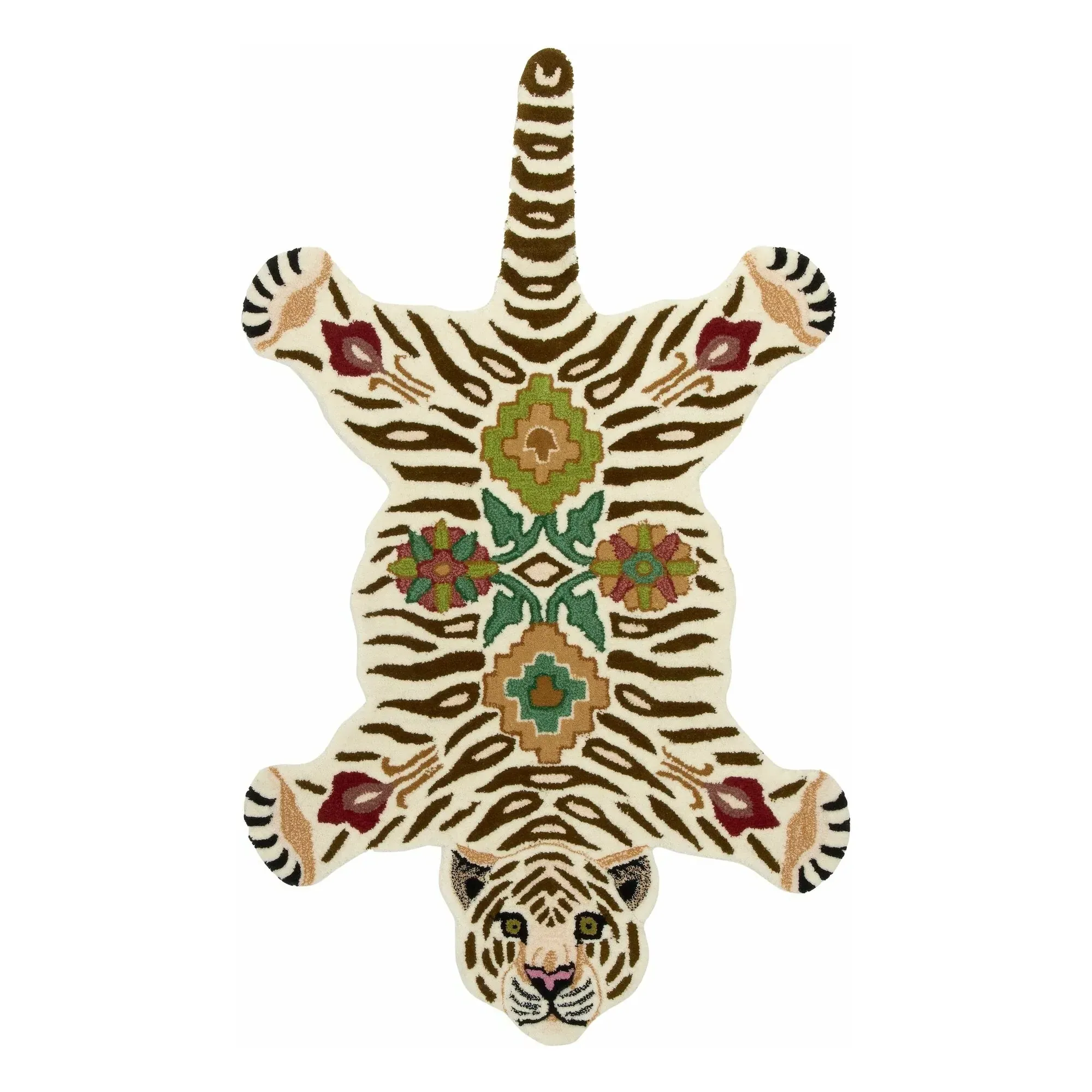 Jill Floral White Tiger Rug - Off White, Wool product