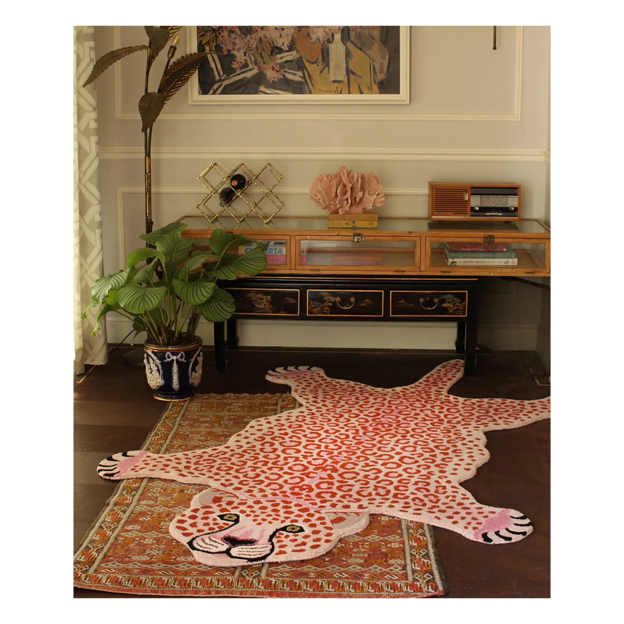 Leopard Print Rug - Pink, Wool alternate view