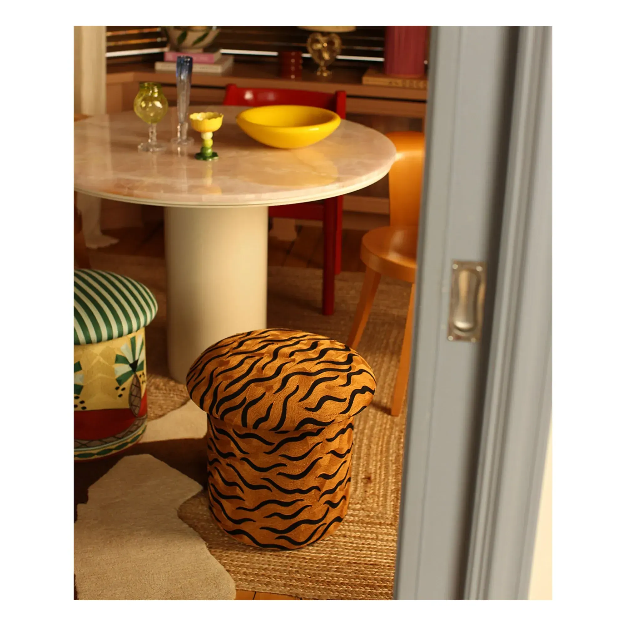 Maya Tiger Embroidered Stool - Camel, Wool & Cotton alternate view