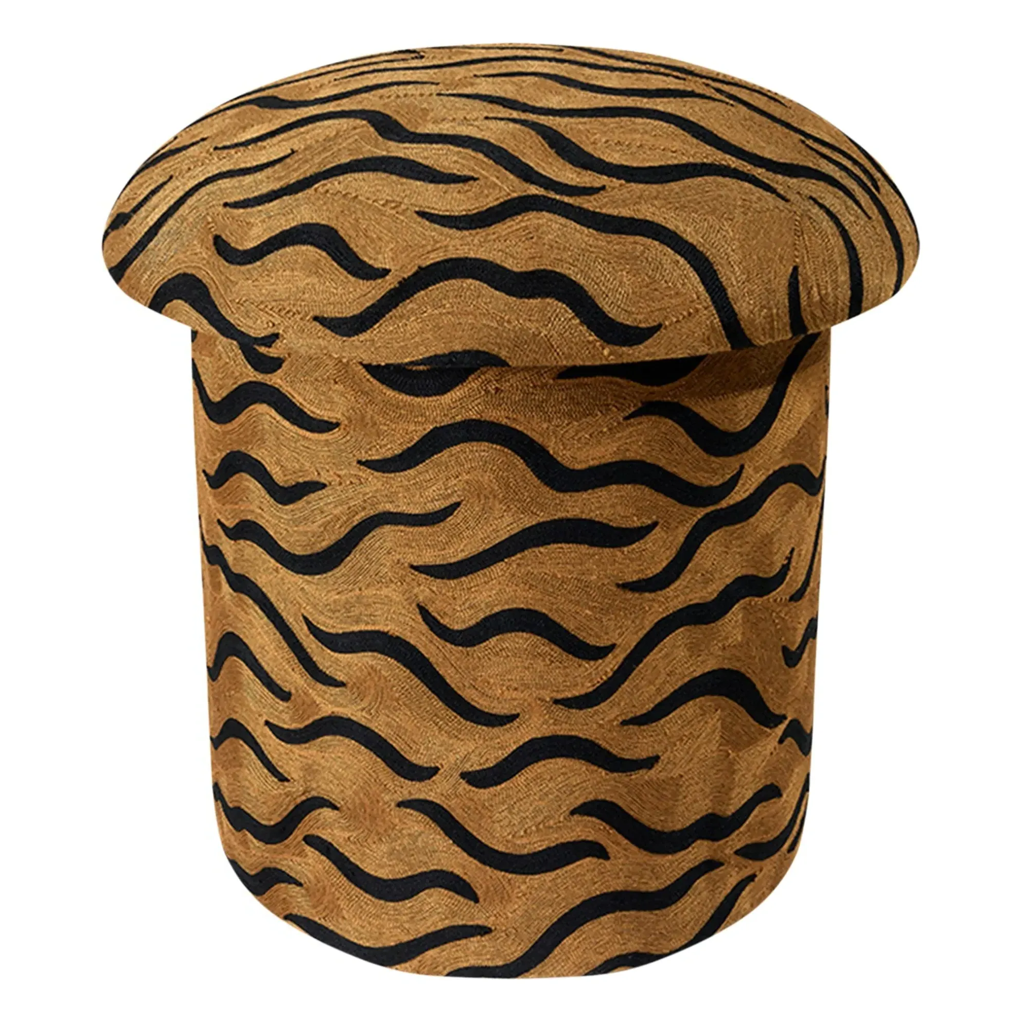 Maya Tiger Embroidered Stool - Camel, Wool & Cotton product