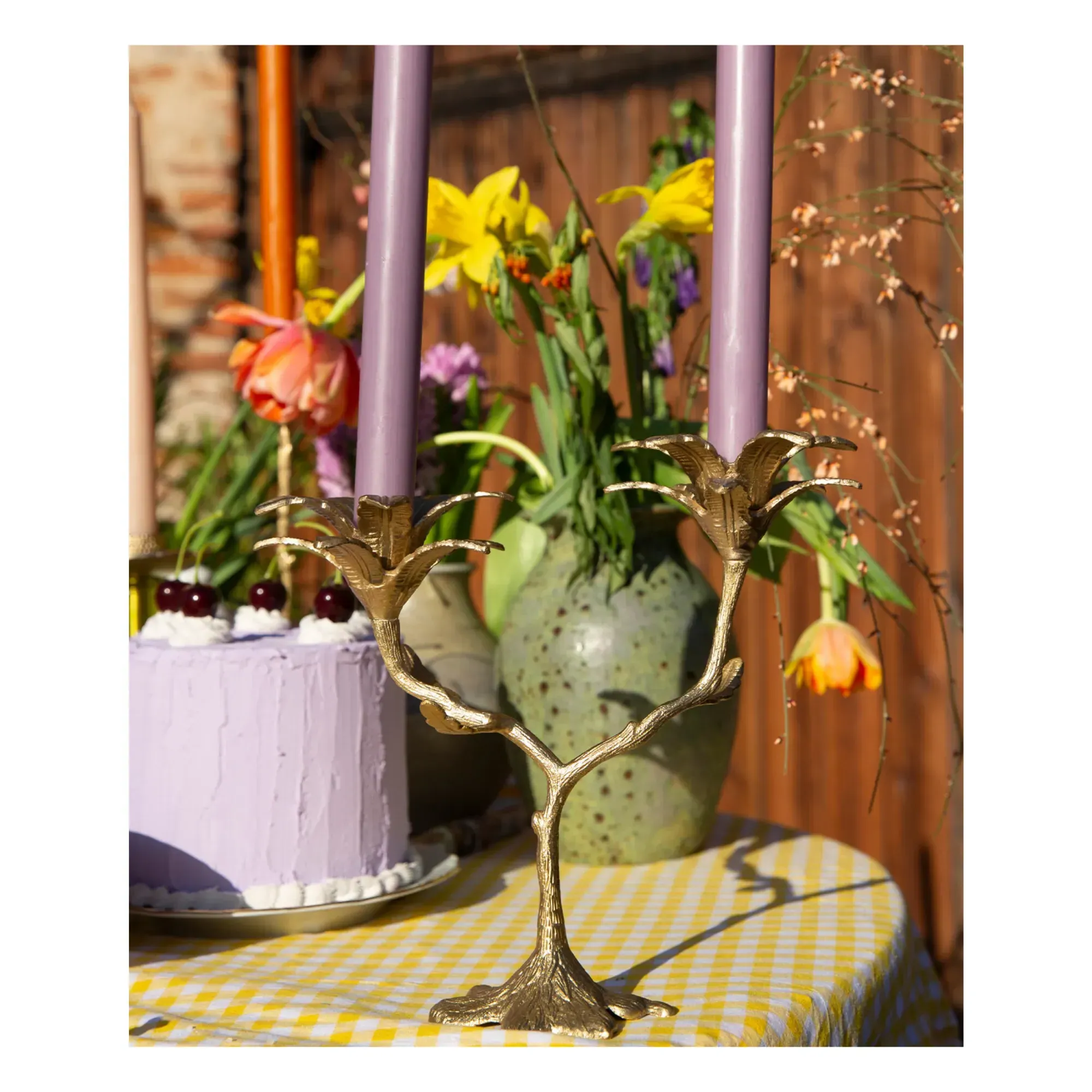 Palash Double Candle Holder - Golden Brown, Recycled Brass alternate view