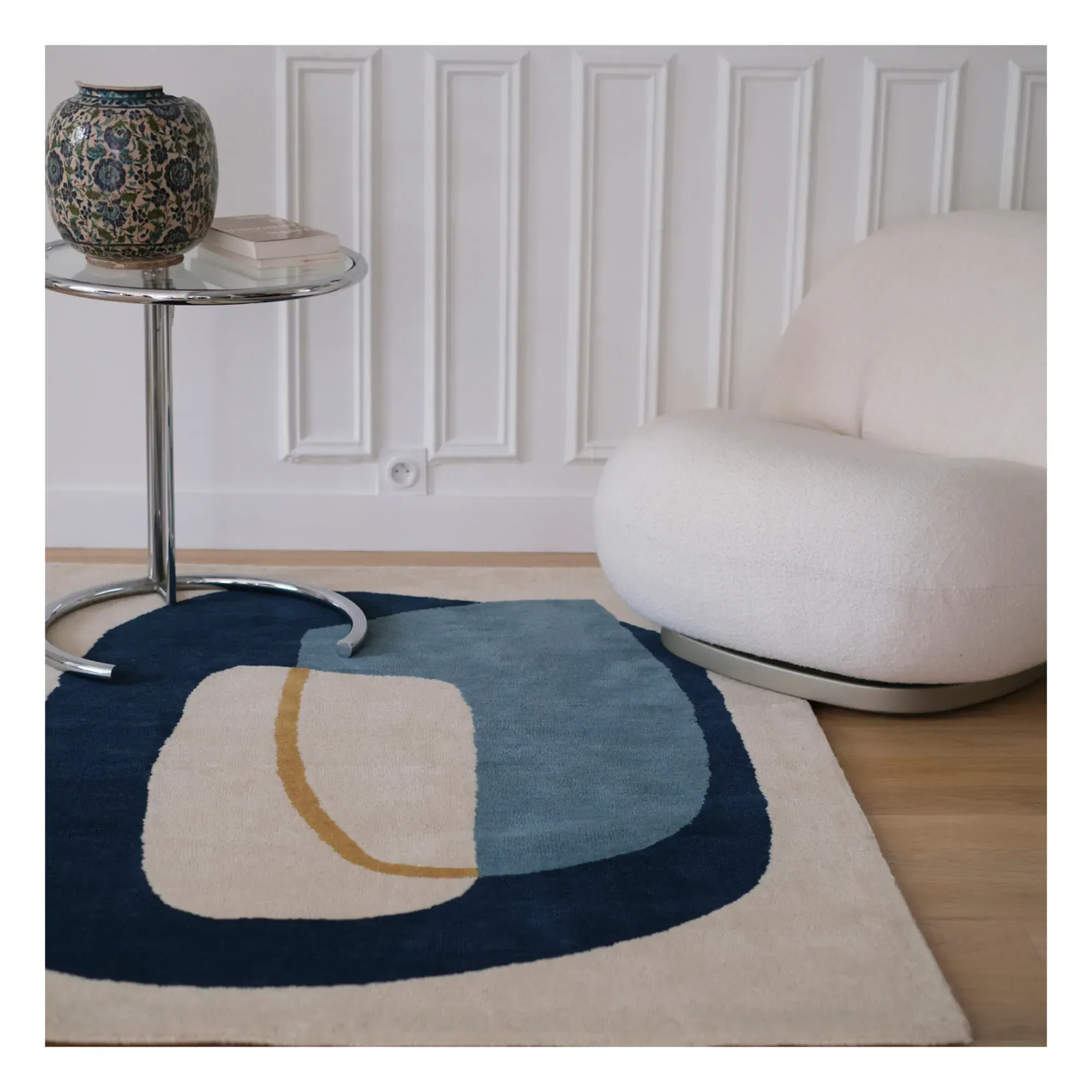 Inclusion Geometric Rug - Blue, New Zealand Wool alternate view