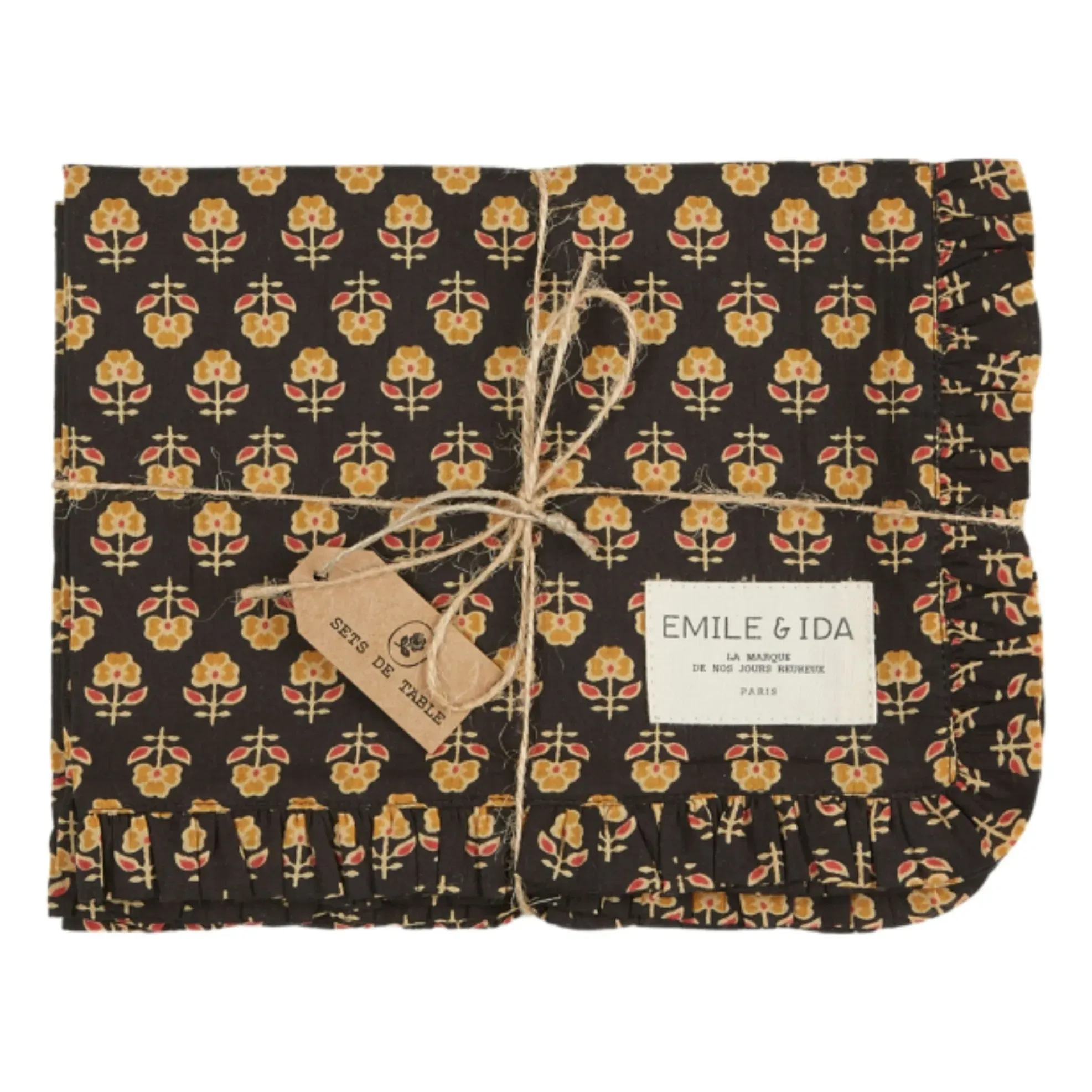 Floral Frilled Placemats Set of 2 - Black, Cotton product