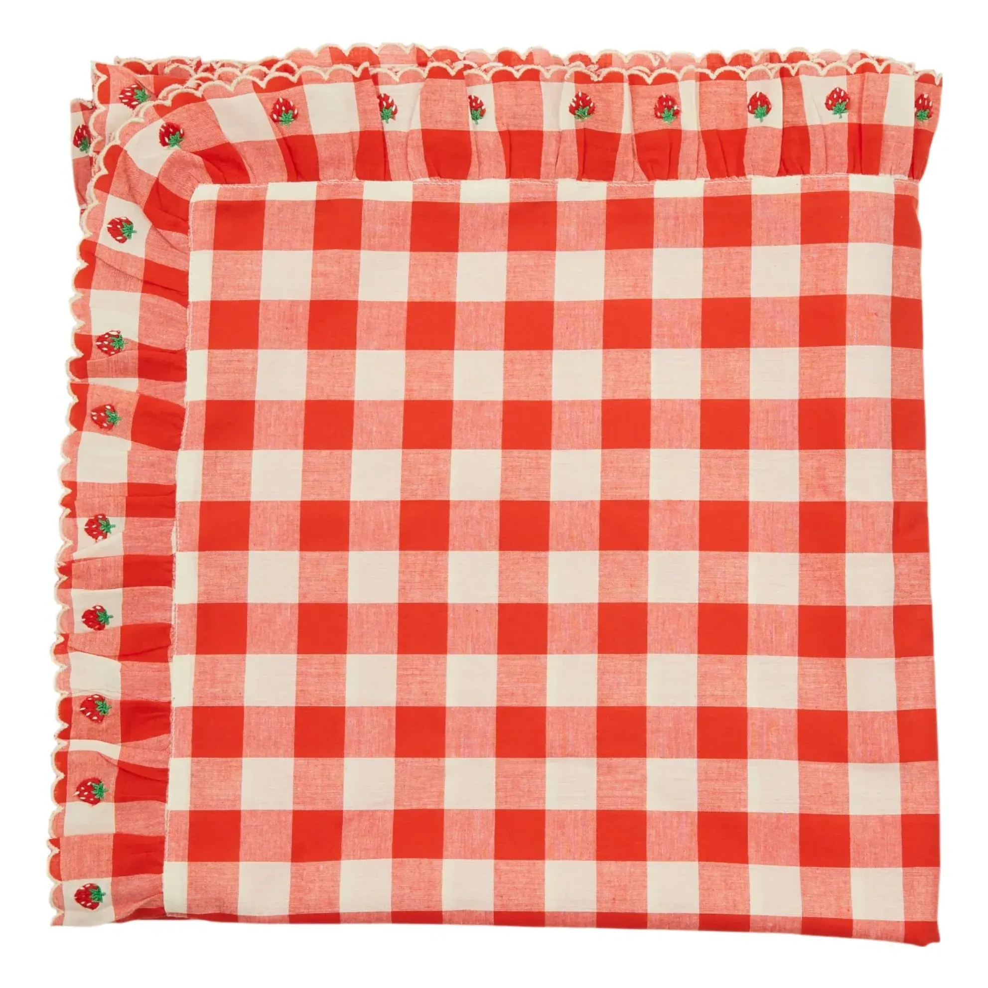 Square Embroidered Tablecloth - Red, Organic Cotton product