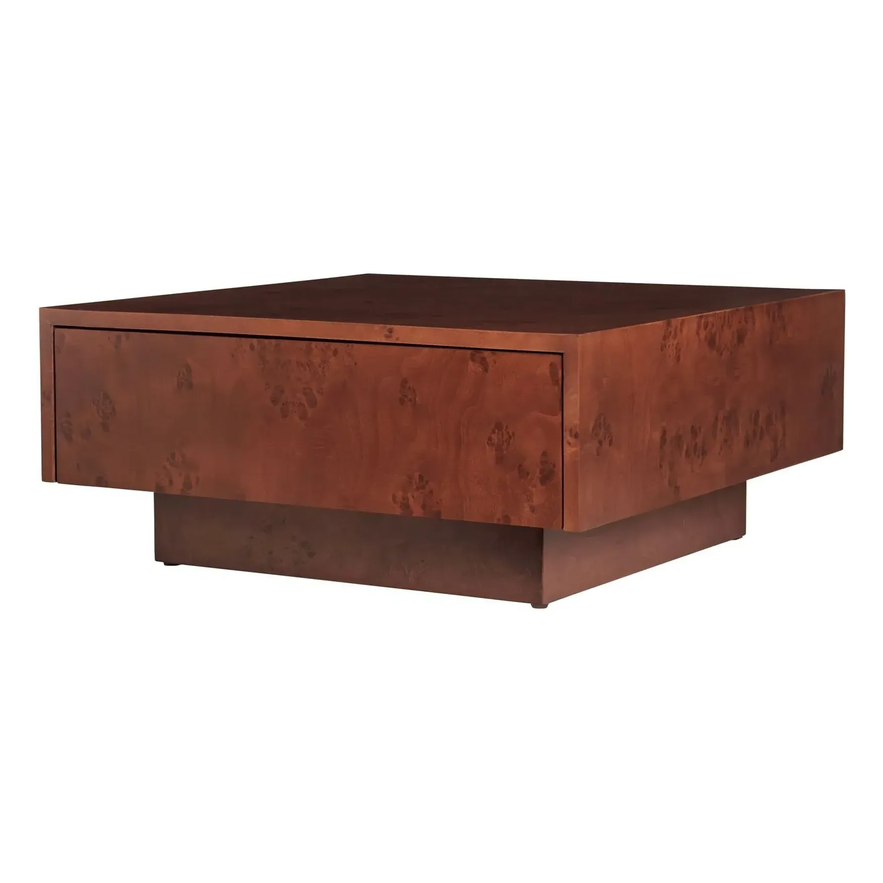 Burl Storage Square Coffee Table with Drawer - Dark Wood product