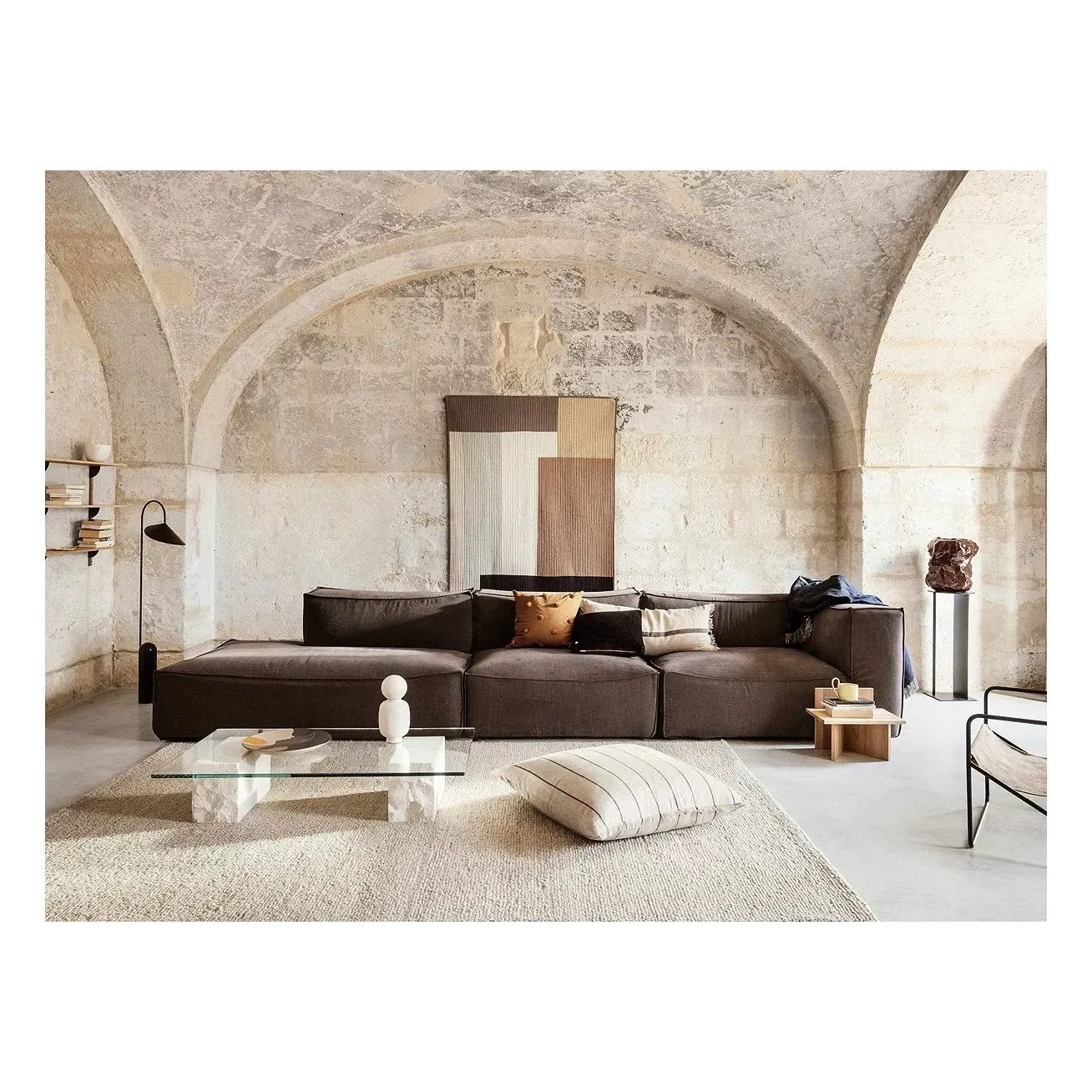 Catena Modular Sofa Armrest Right - Brown, Linen-Cotton alternate view