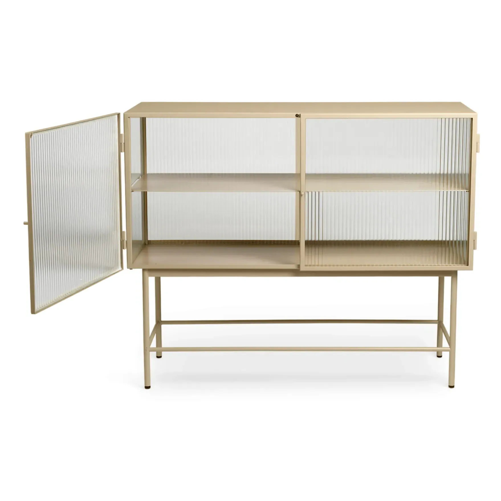 Haze Ribbed Glass and Metal Sideboard - Beige, Steel alternate view