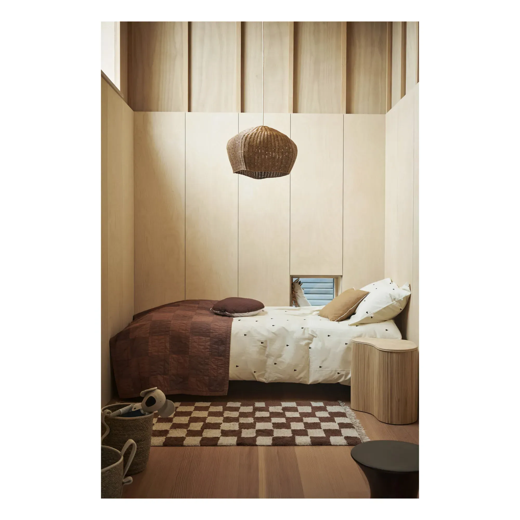 Mara Checkerboard Rug with Fringe - Rust, Organic Cotton alternate view