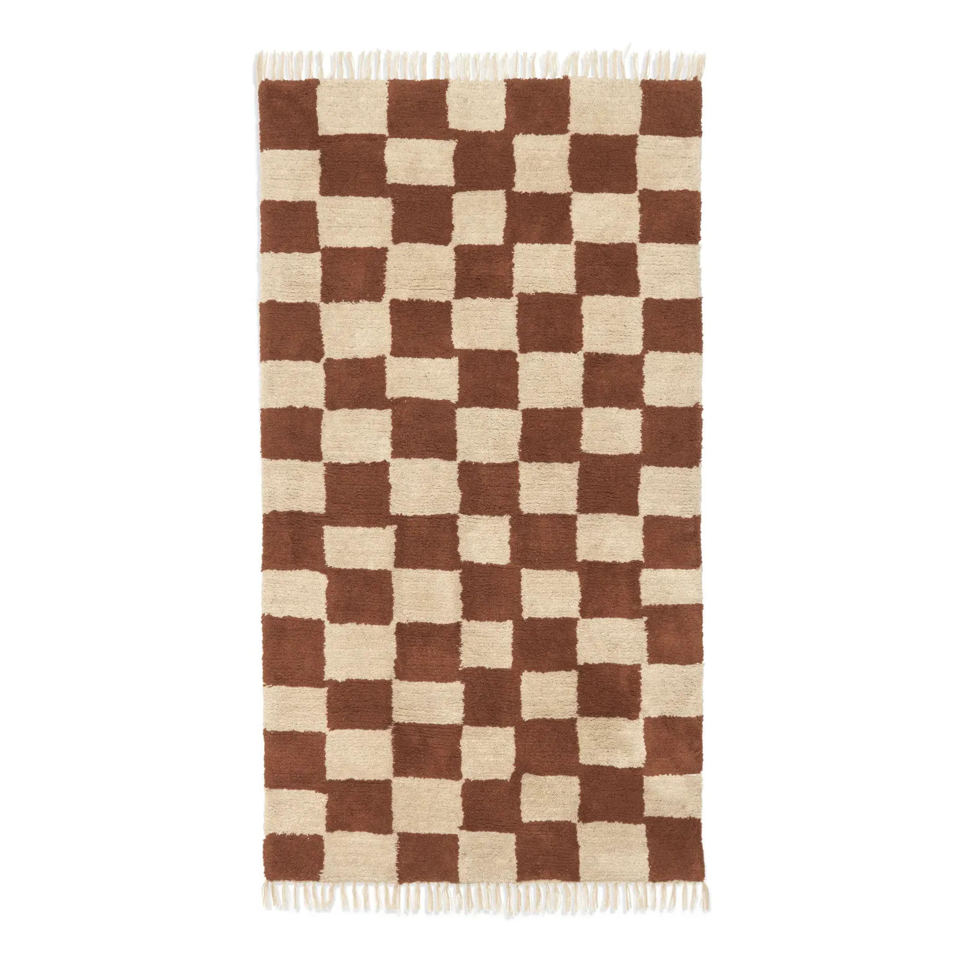 Mara Checkerboard Rug with Fringe - Rust, Organic Cotton product