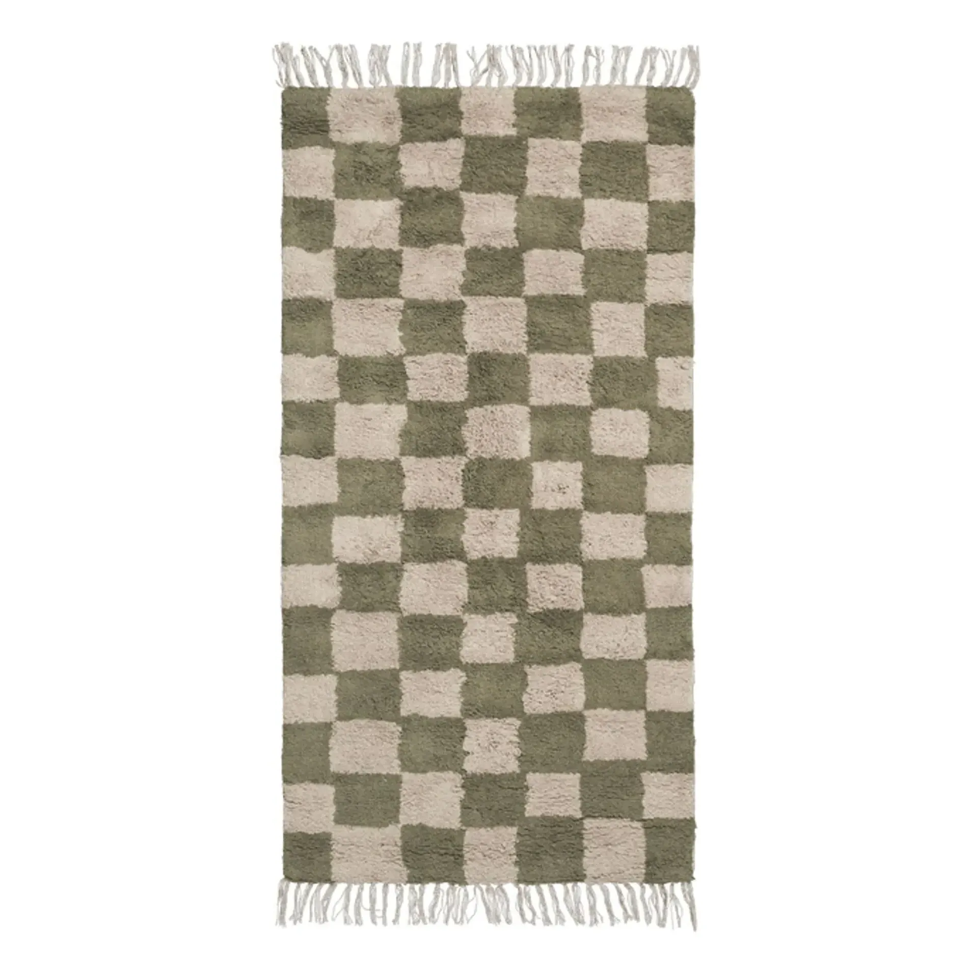Mara Washable Rug with Fringes - Green, Organic Cotton product