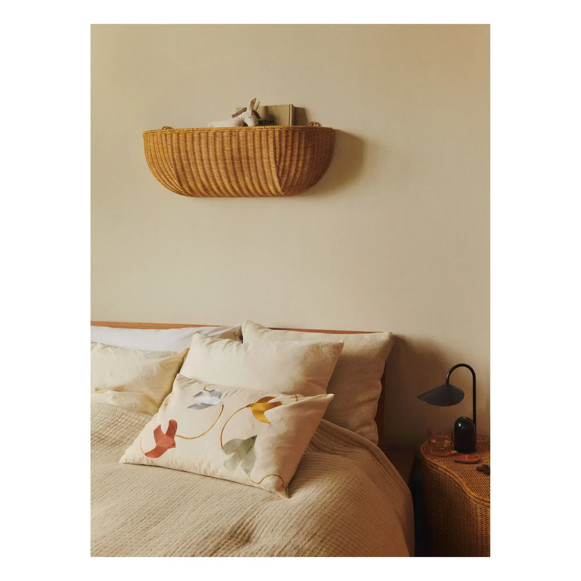 Swif Bird Embroidered Cushion - Beige, Organic Cotton alternate view