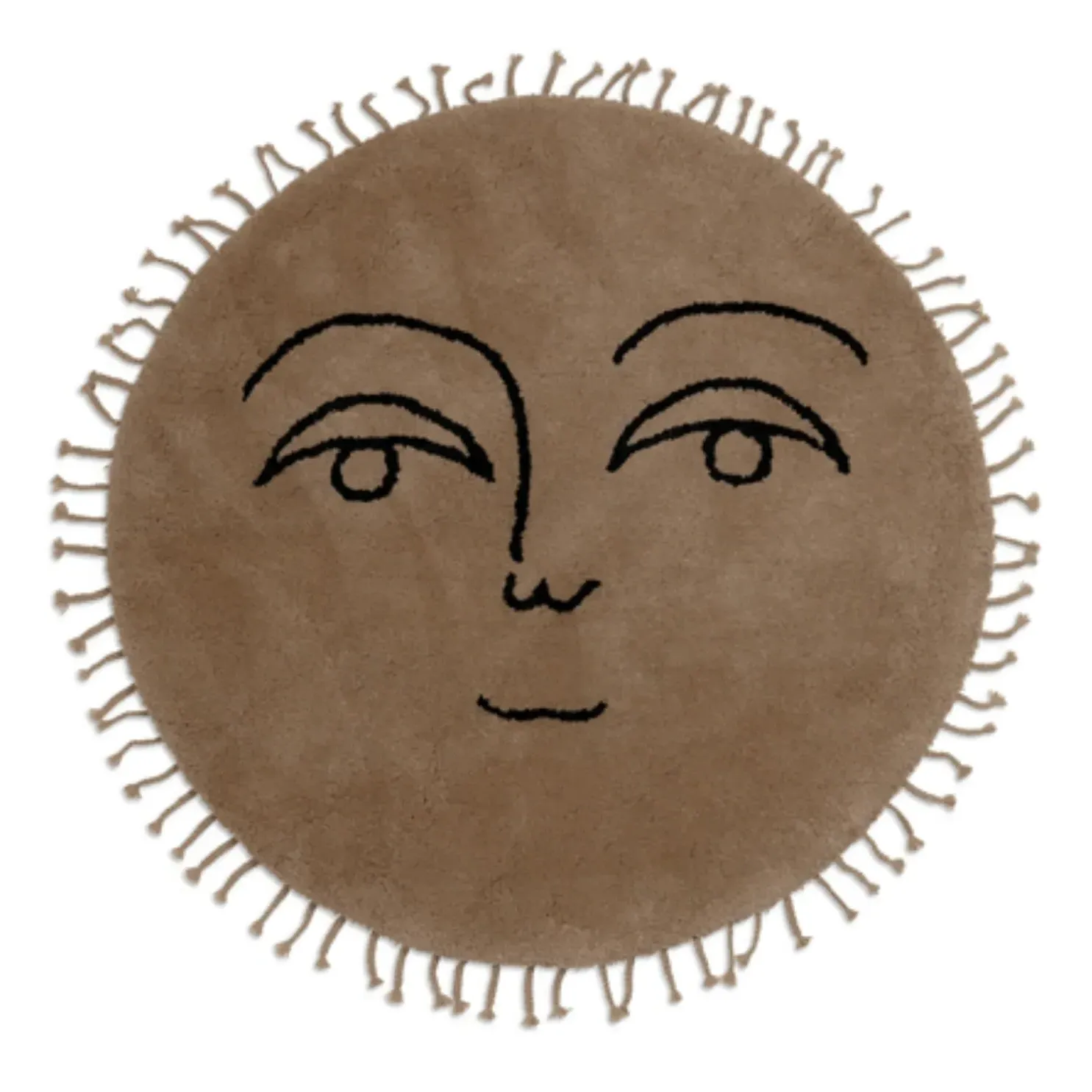 Tufted Sun Round Rug with Braided Fringe - Natural, Wool alternate view