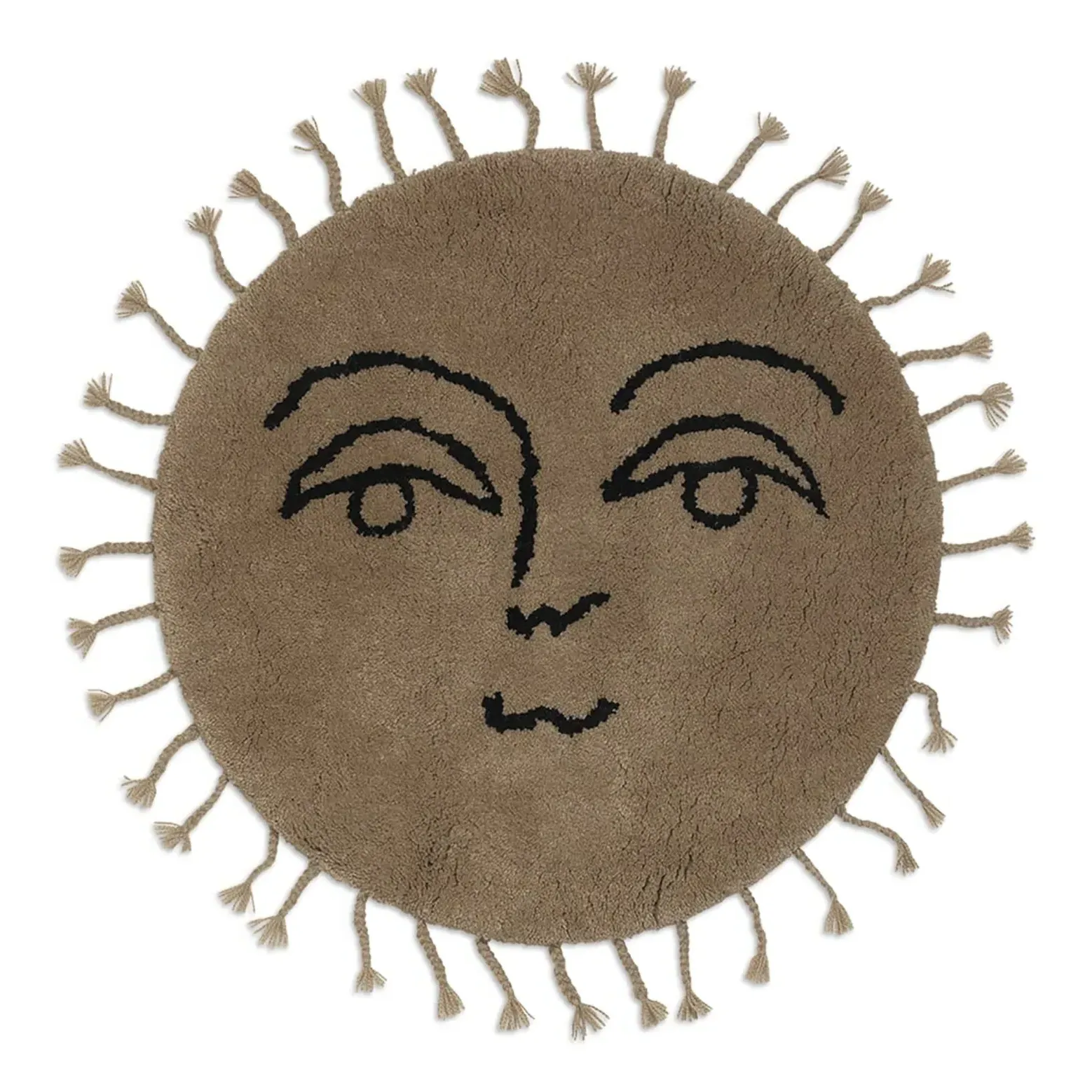Tufted Sun Round Rug with Braided Fringe - Natural, Wool product
