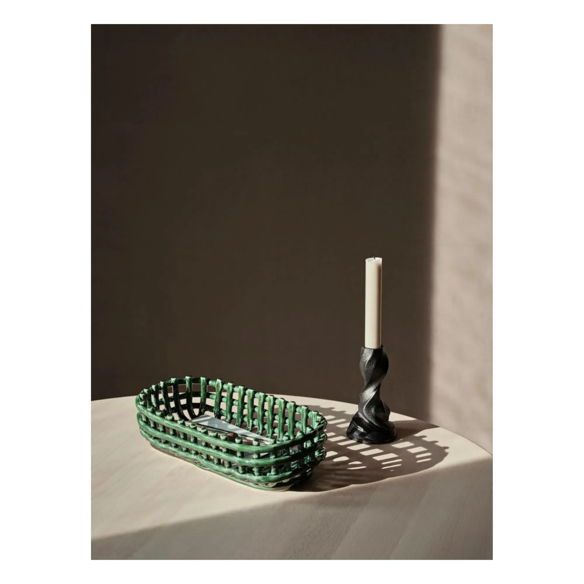 Oval Ceramic Basket - Emerald Green alternate view