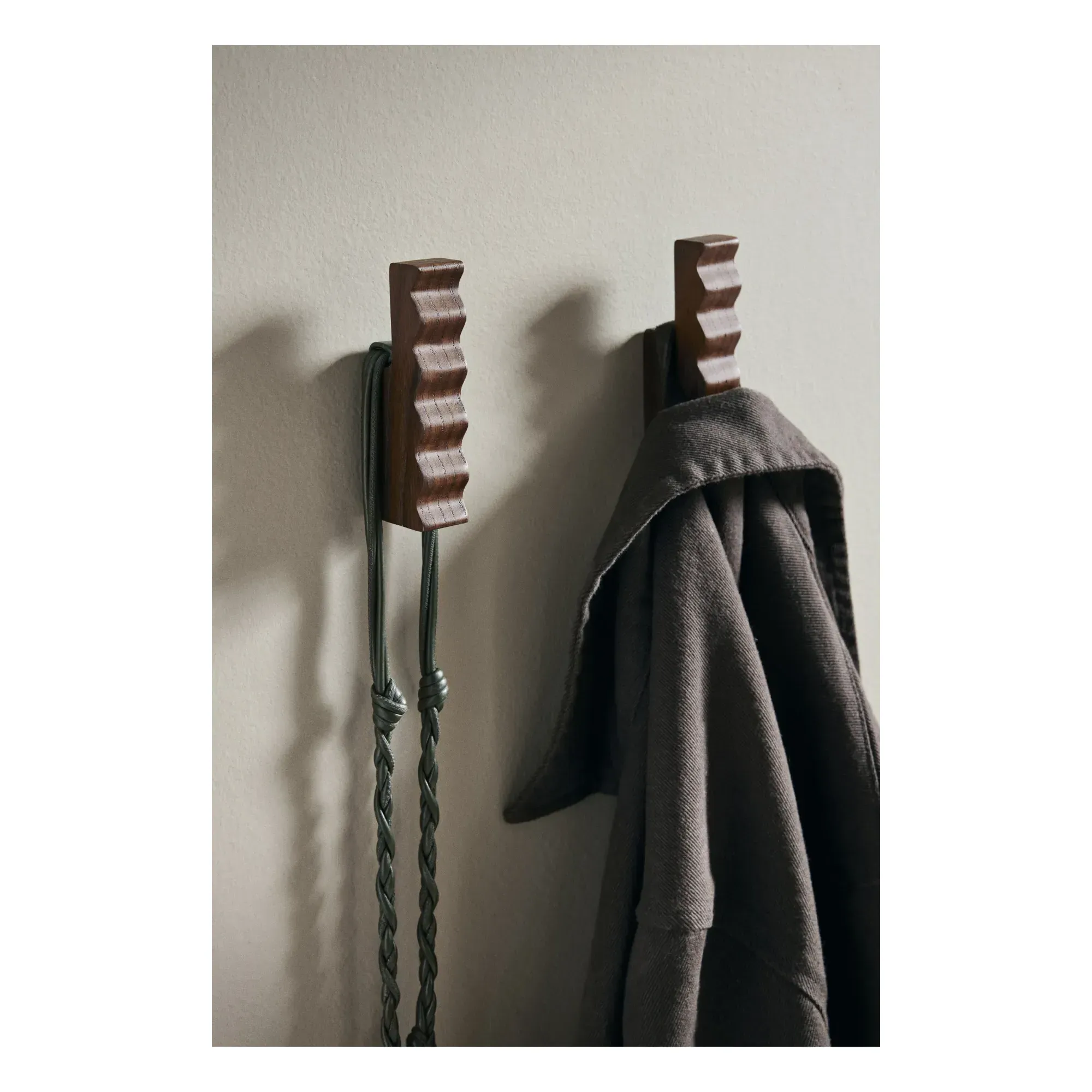 Unda Set of 2 Coat Hooks - Brown, Ash Wood alternate view