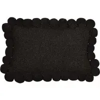 Rectangular Pompom Cushion - Black, Wool alternate view