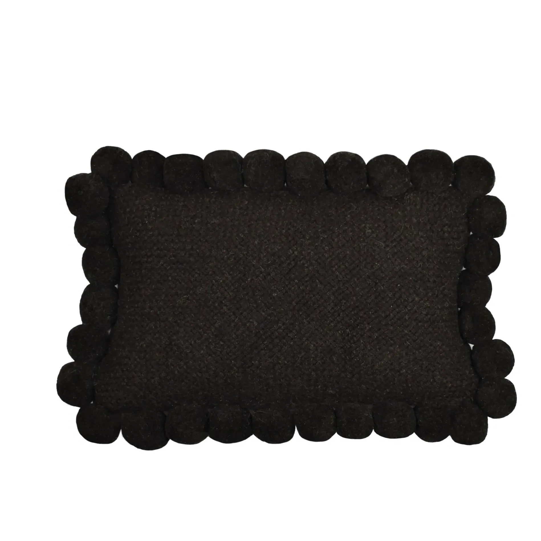 Rectangular Pompom Cushion - Black, Wool product