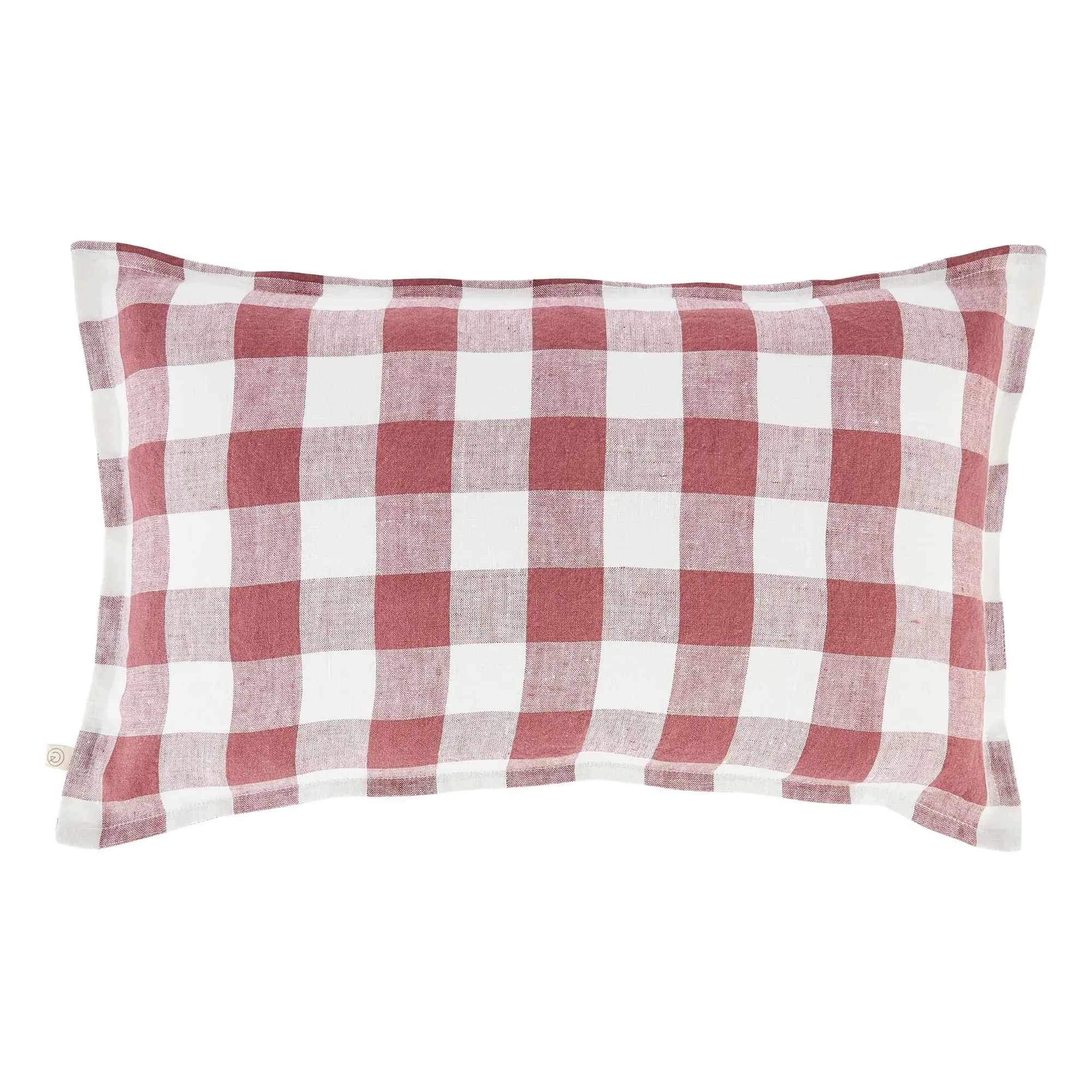 Gingham Cushion Cover with Flounce Finish - Carmine Red, Linen product