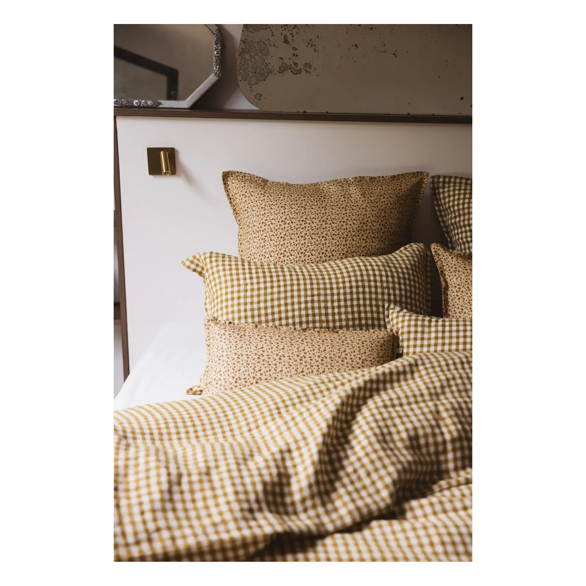 Gingham Washed Linen Duvet Cover - Yellow, Linen alternate view