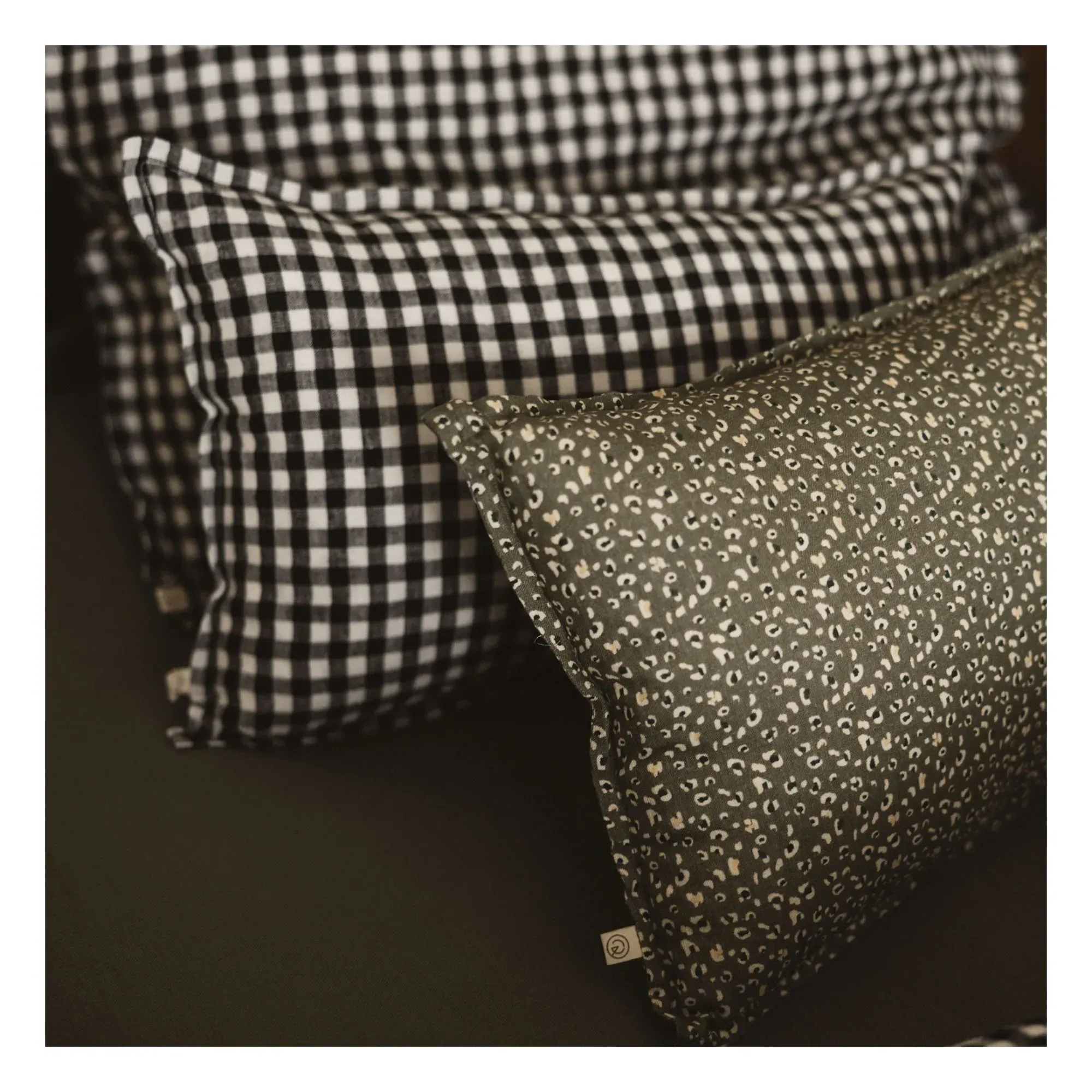 Gingham Washed Linen Pillowcase - Black alternate view