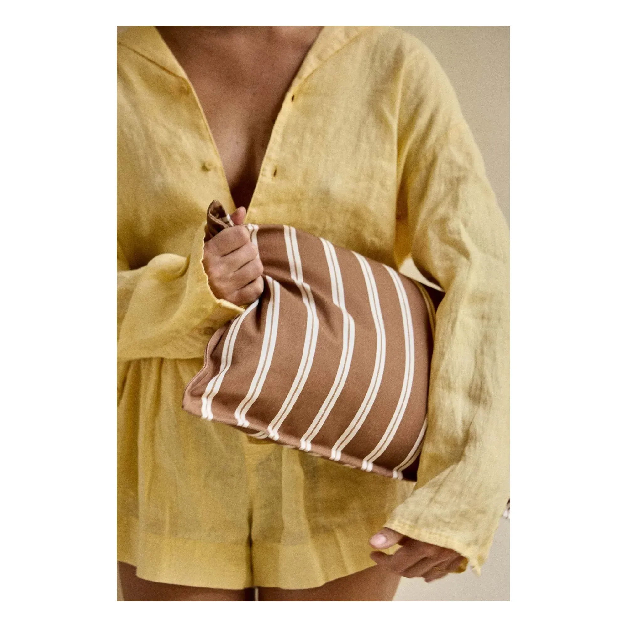 Striped Cushion Cover with Flounce Finish - Oatmeal, Cotton alternate view