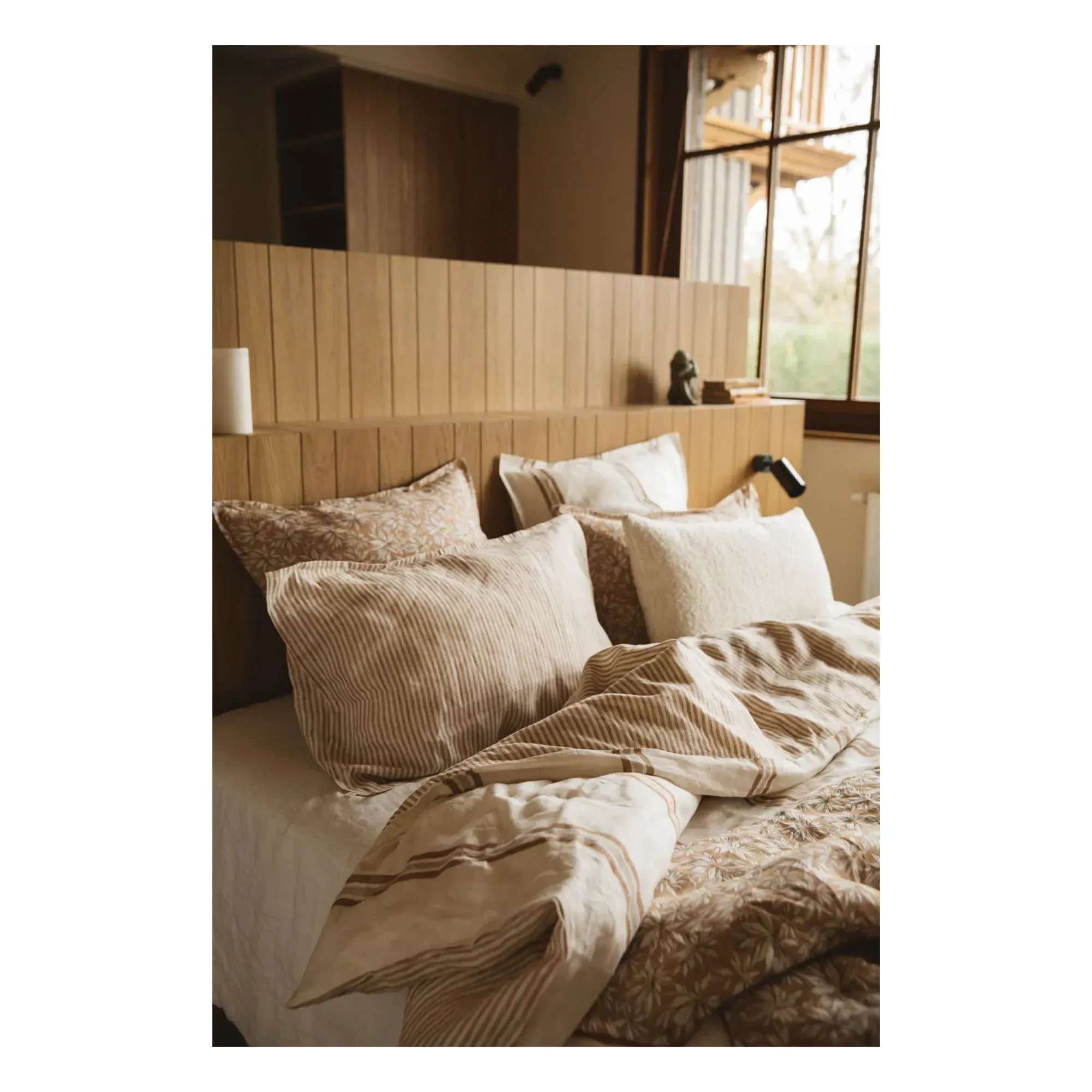 Striped Washed Linen Pillowcase - Coffee alternate view
