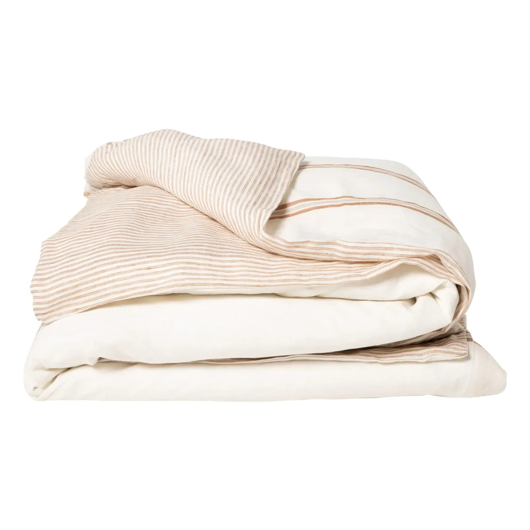Striped Washed Linen Reversible Duvet Cover - Coffee product