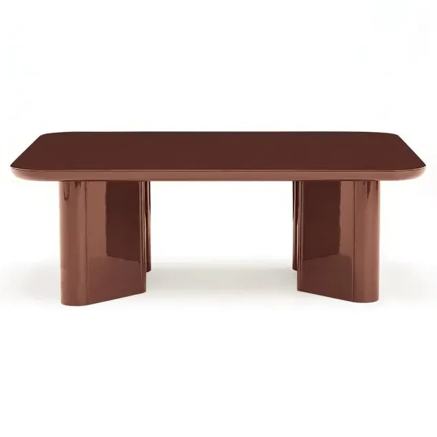 Thelma Coffee Table with Glass Top - Cranberry, Lacquered Wood product