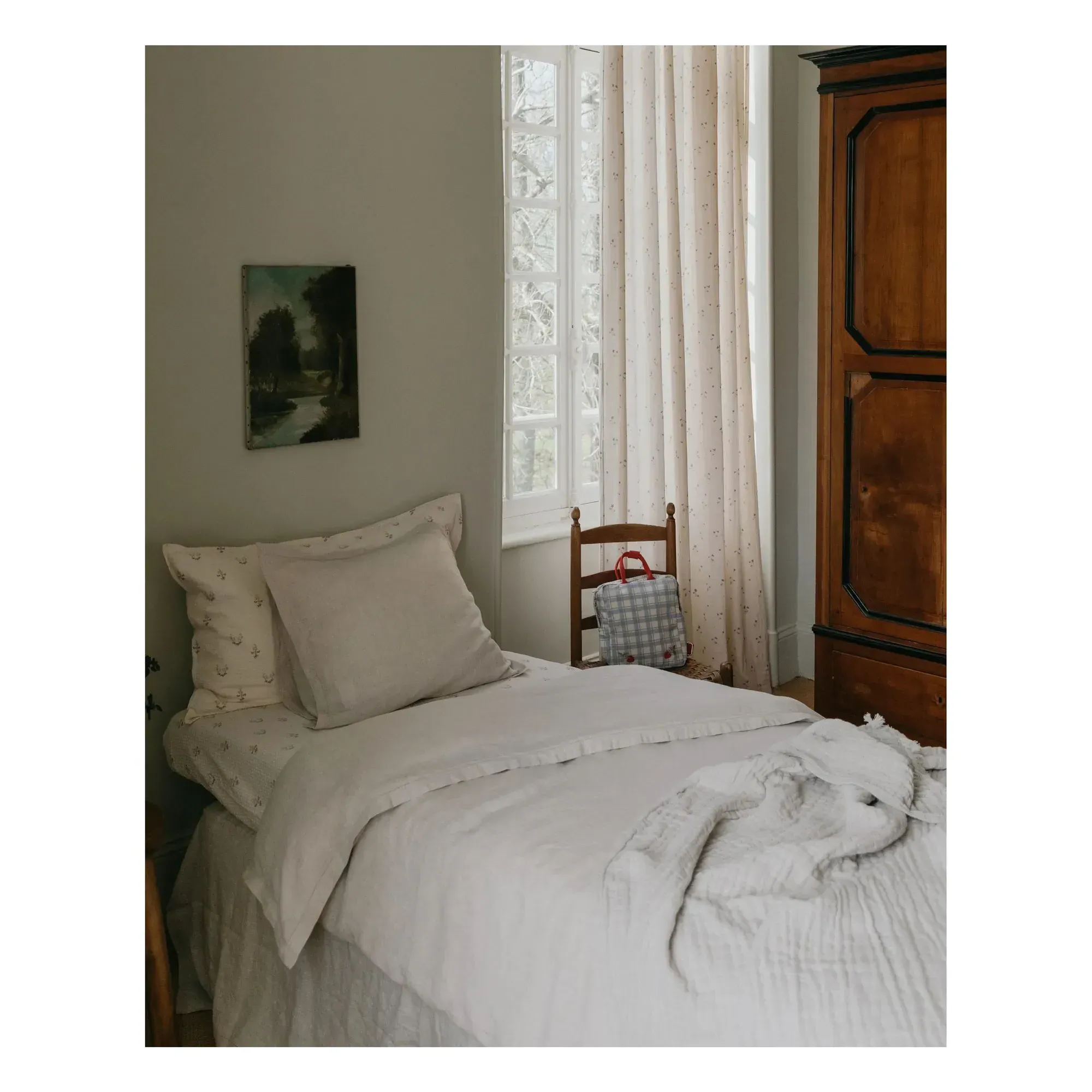 Linen Duvet Cover with Hemstitch Detail - Beige, Linen alternate view