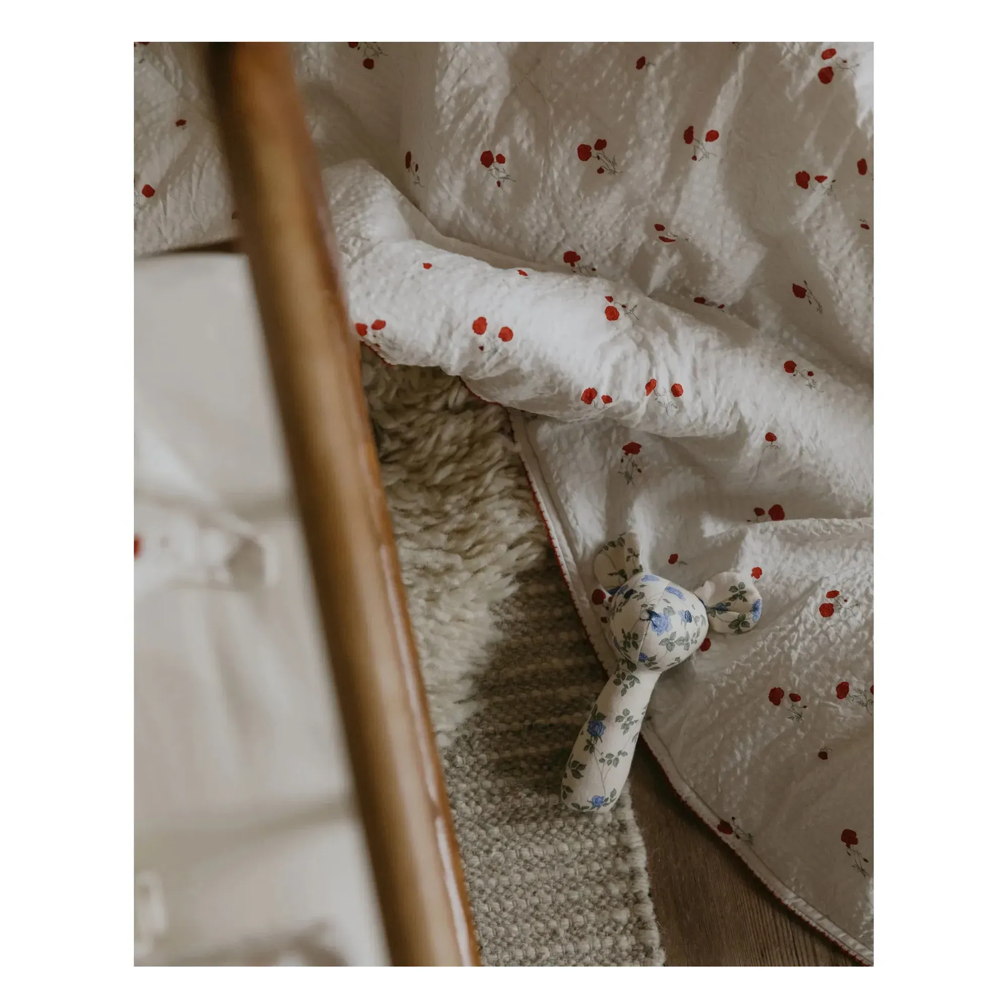 Poppy Filled Seersucker Blanket with Picot Edge - Red, Organic Cotton alternate view