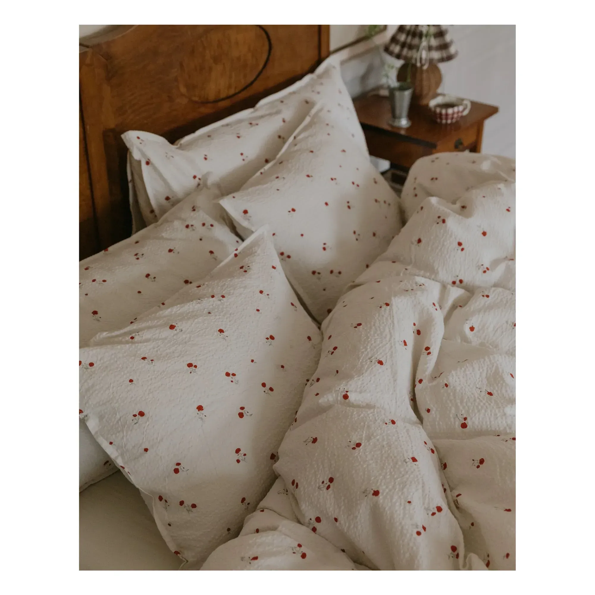 Poppy Pillowcase - Red, Organic Cotton Seersucker alternate view