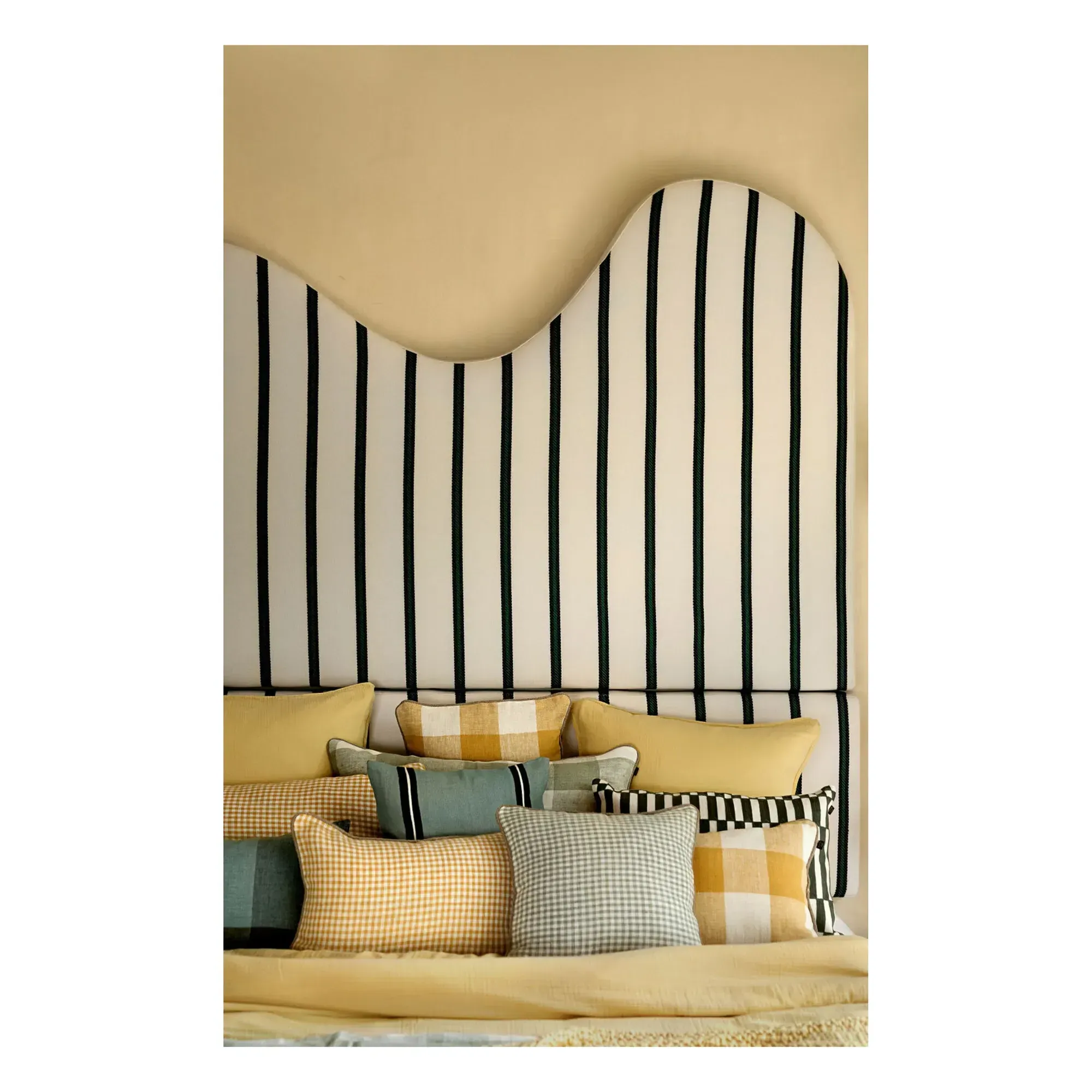 Piana II Gingham Cushion Cover - Almond Green, Linen alternate view