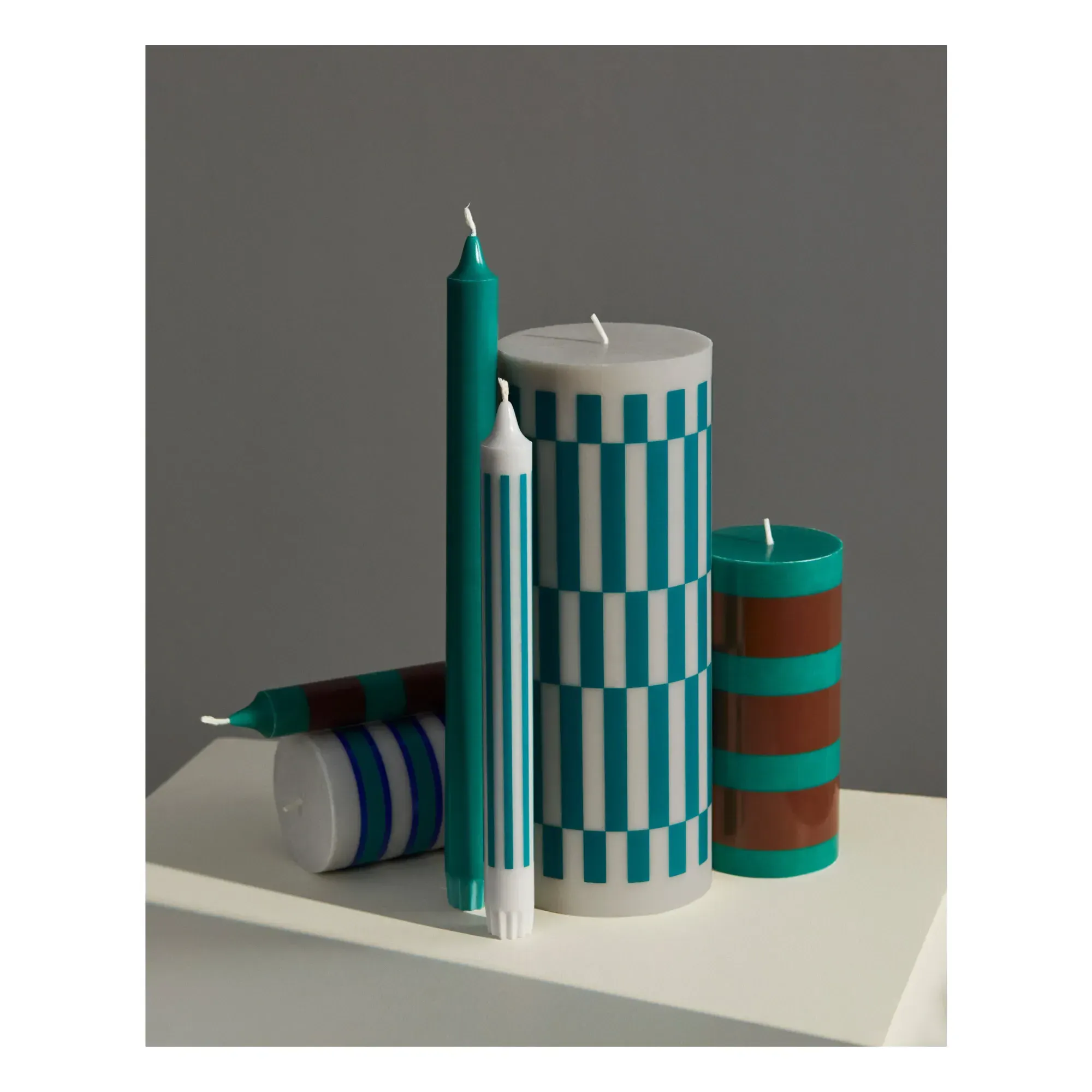 Column Tile Pillar Candle - Green, Stearin Wax alternate view