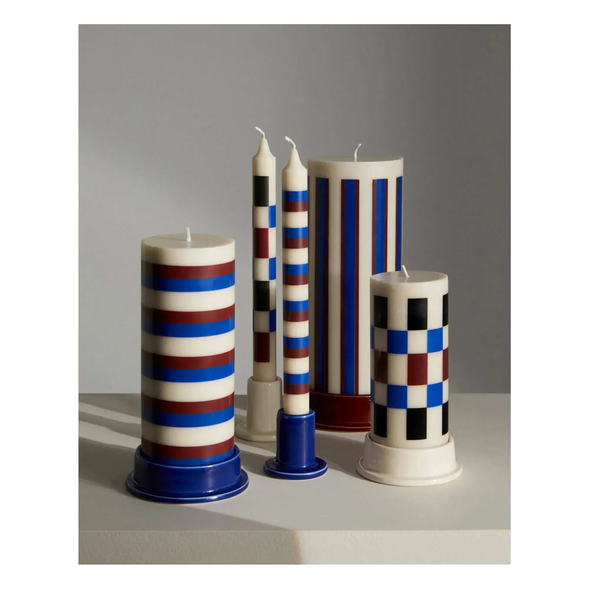 Striped Column Candle - Brown, Stearin Wax alternate view