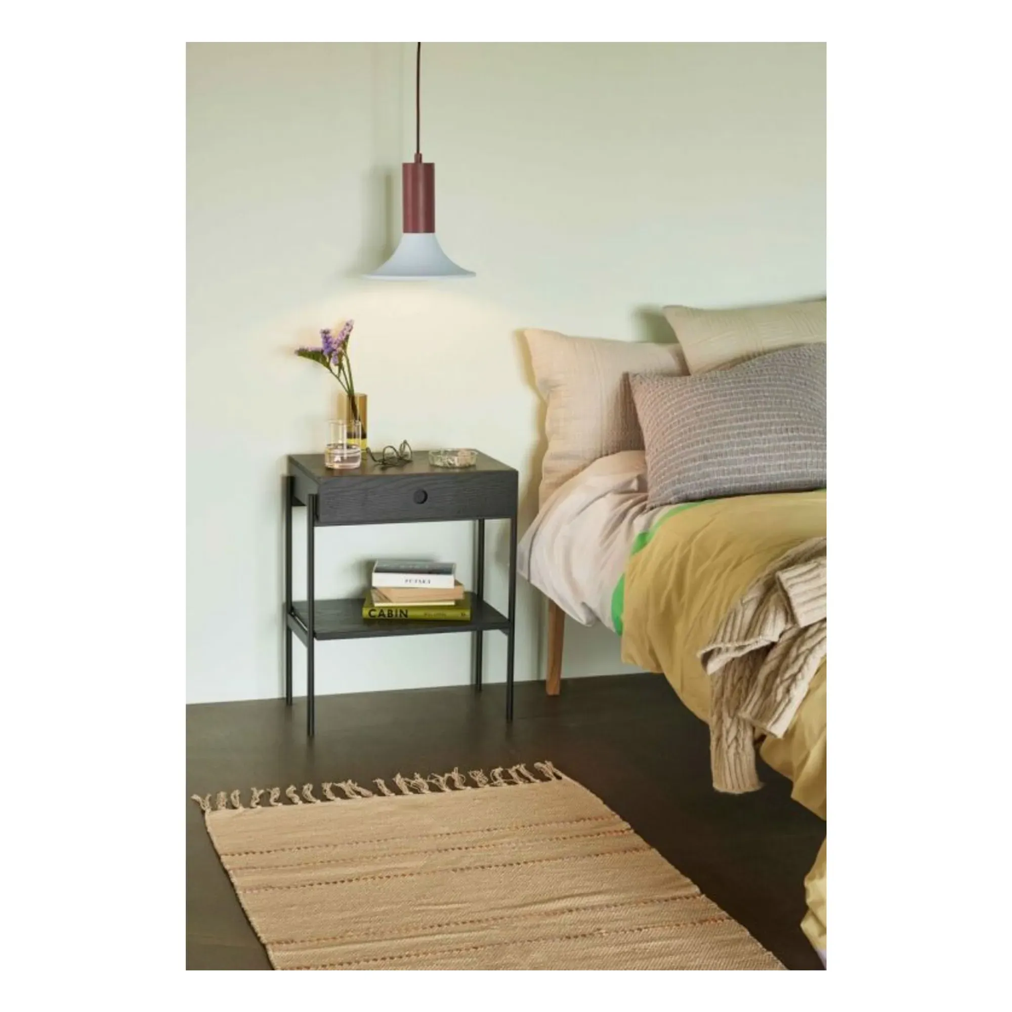 Bedside Table with Drawer - Black, Ash Veneer alternate view