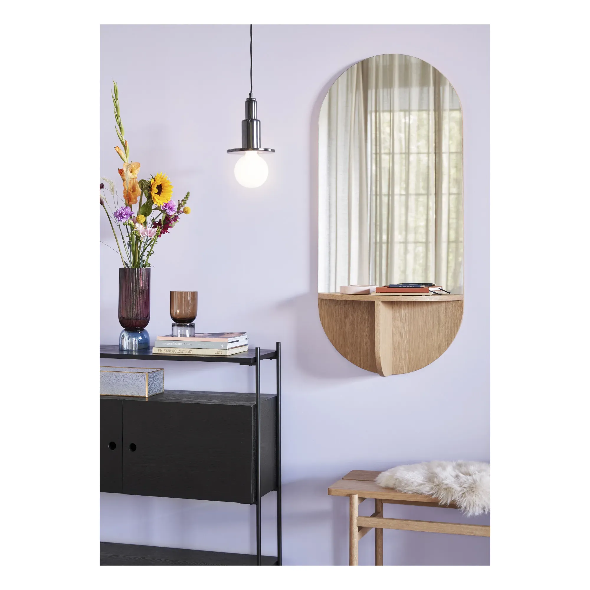Large Mirror with FSC Oak Shelf - Oak alternate view